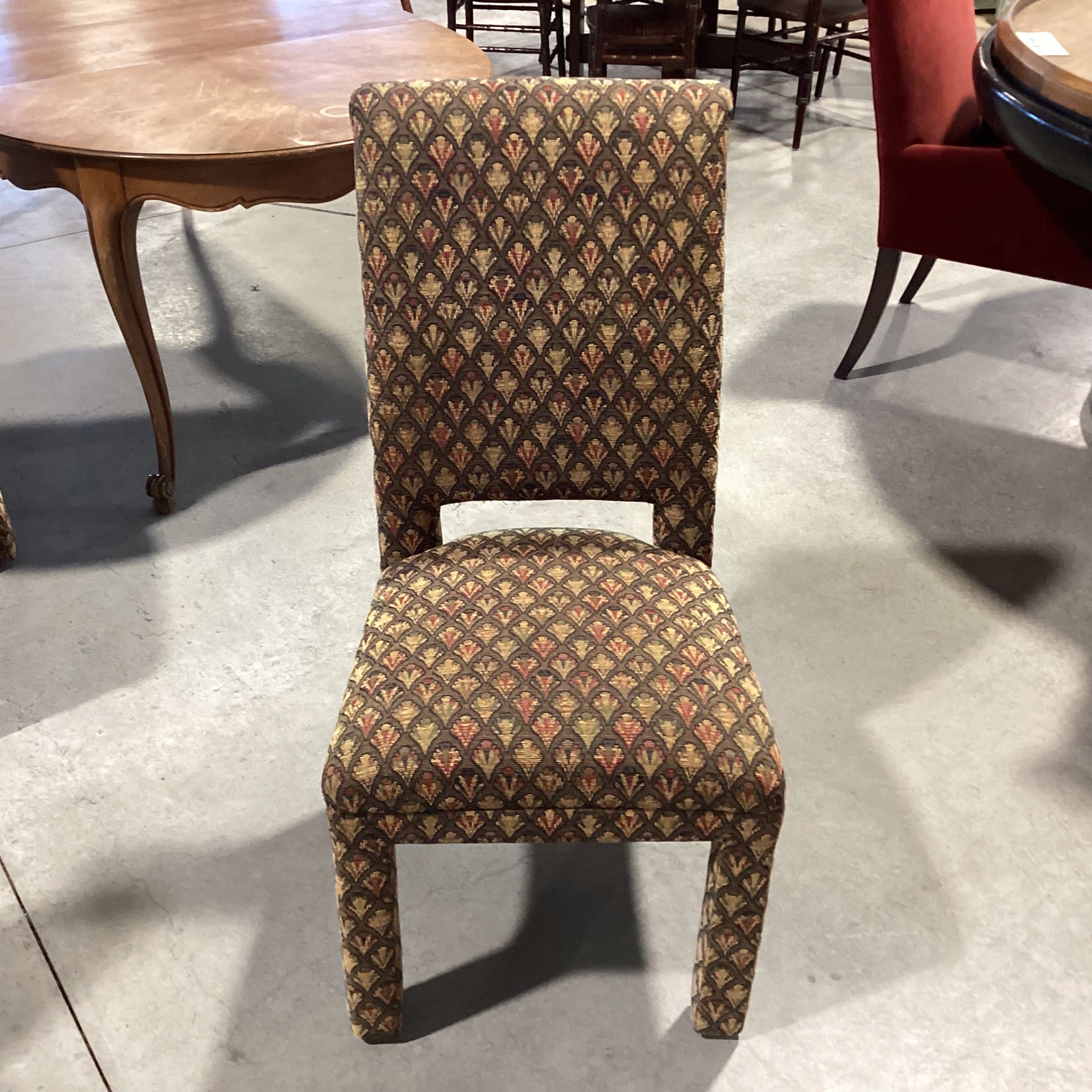 Set of 6 Brown Gold Green Rust Design Upholstered Dining Chairs