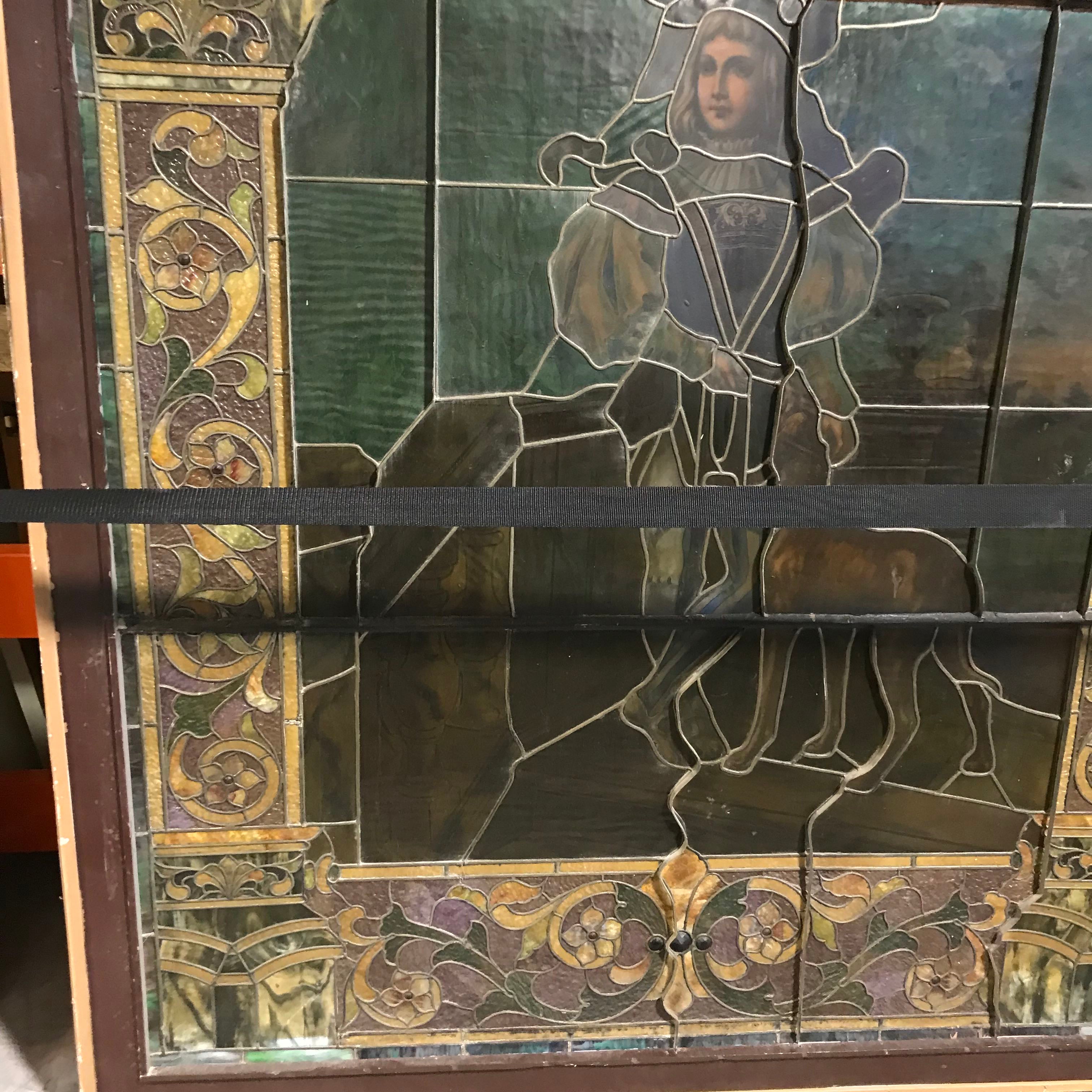 English Style Stained Glass Featuring Joan of Arc and Dog Window
