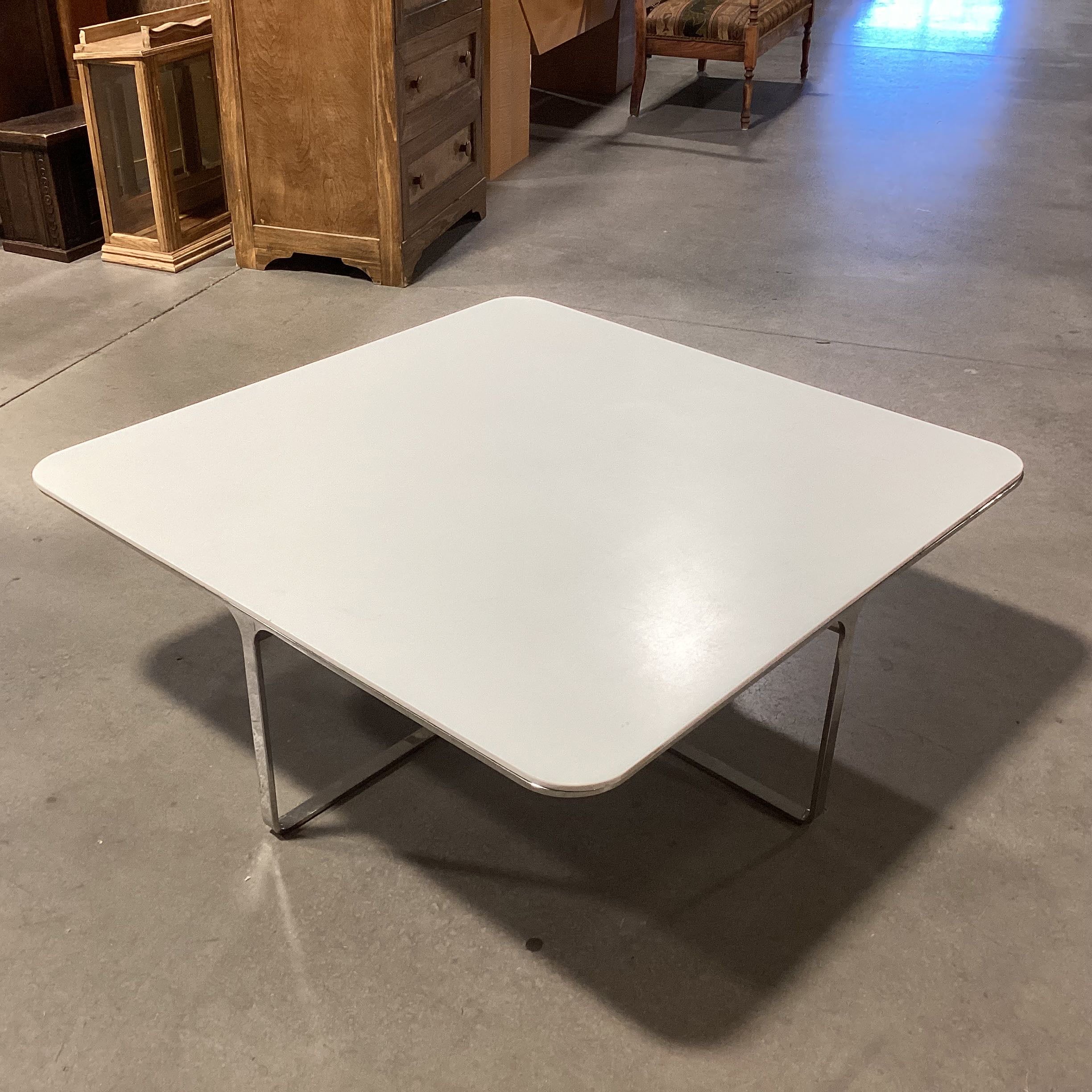 Bernhardt White Corian Chrome X Base & Edge Coffee Table