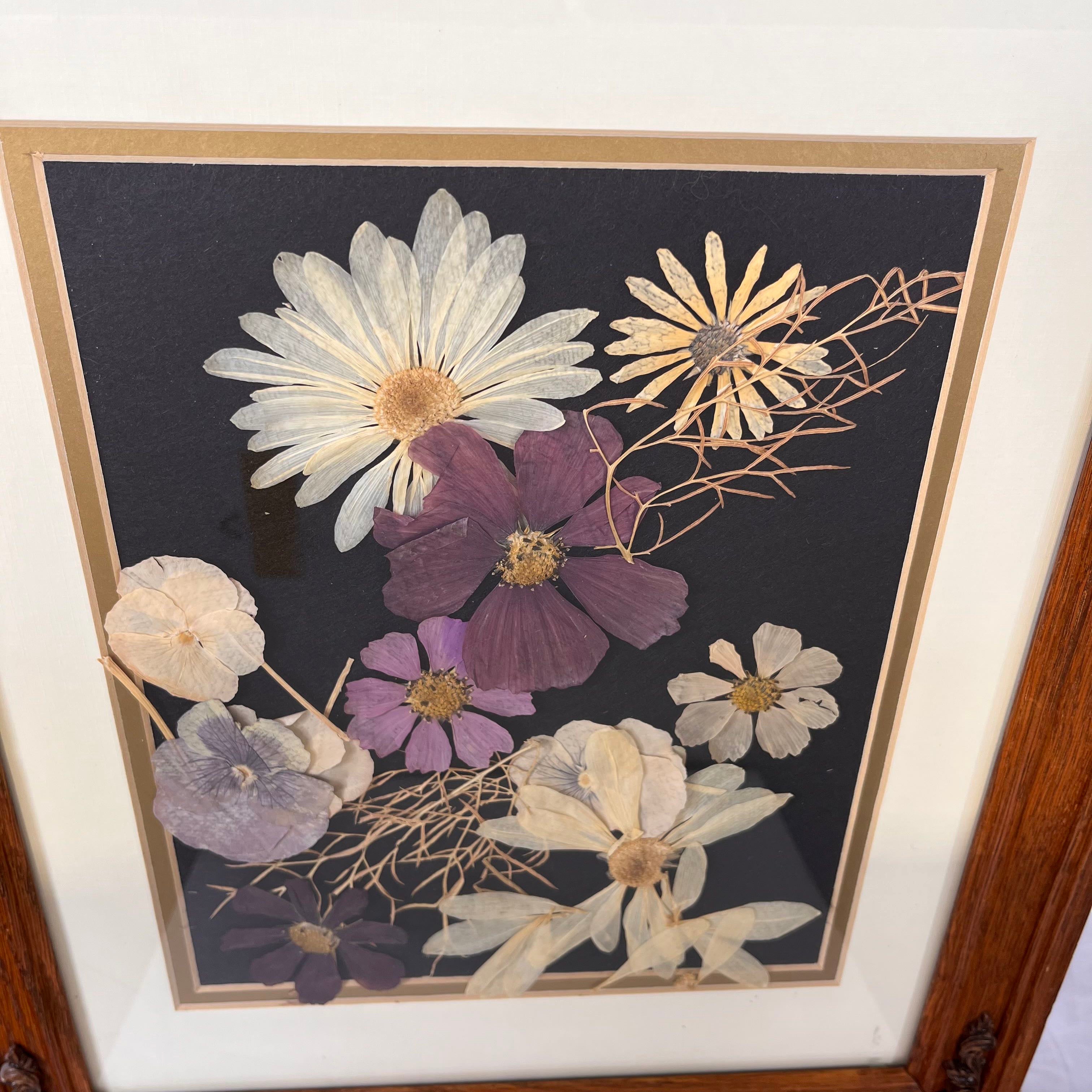 Pressed Flowers in Double Matted Wood Frame Unsigned Wall Art