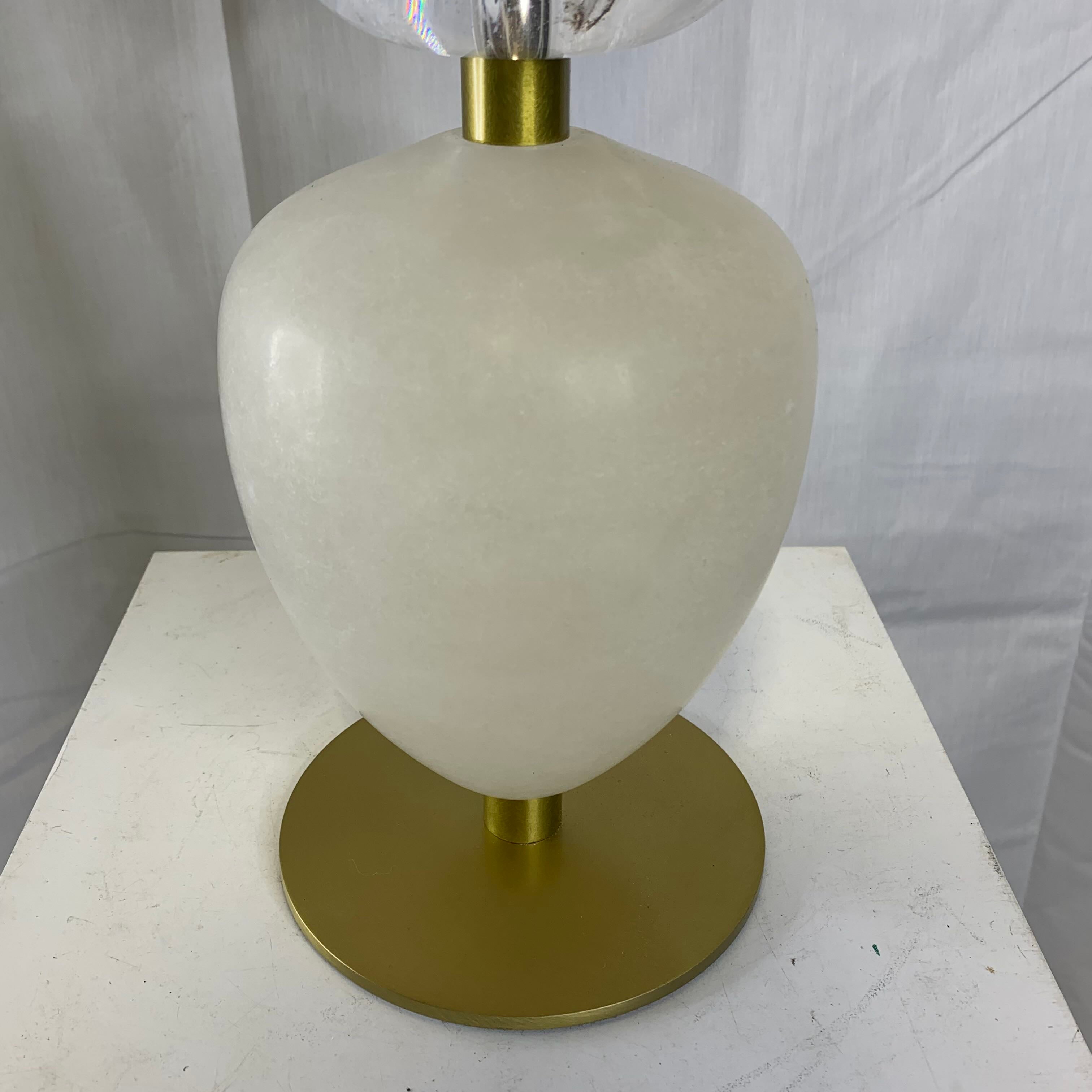 6" Diameter x 27" Arteriors Aubrey Antique Brass Finish with Opal Swirl Crystal and Snow Marble Table Lamp