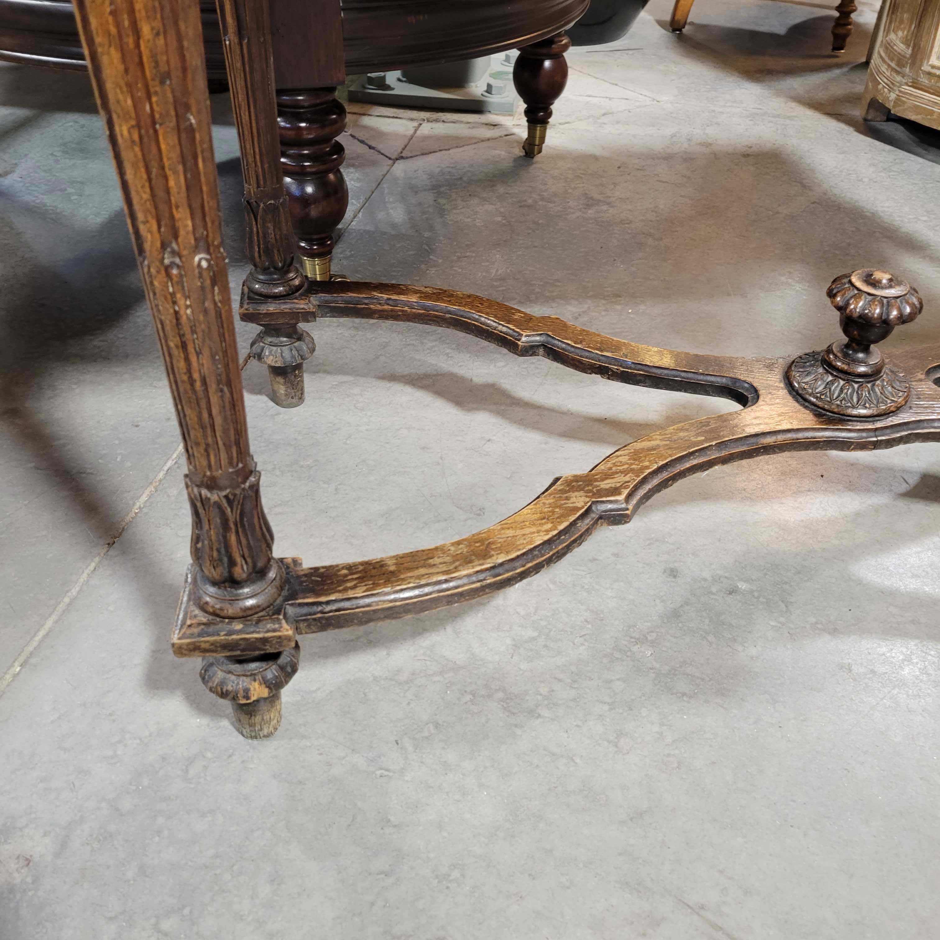 Custom Carved Wood Ornate Trestle and Stone Top Sofa Table