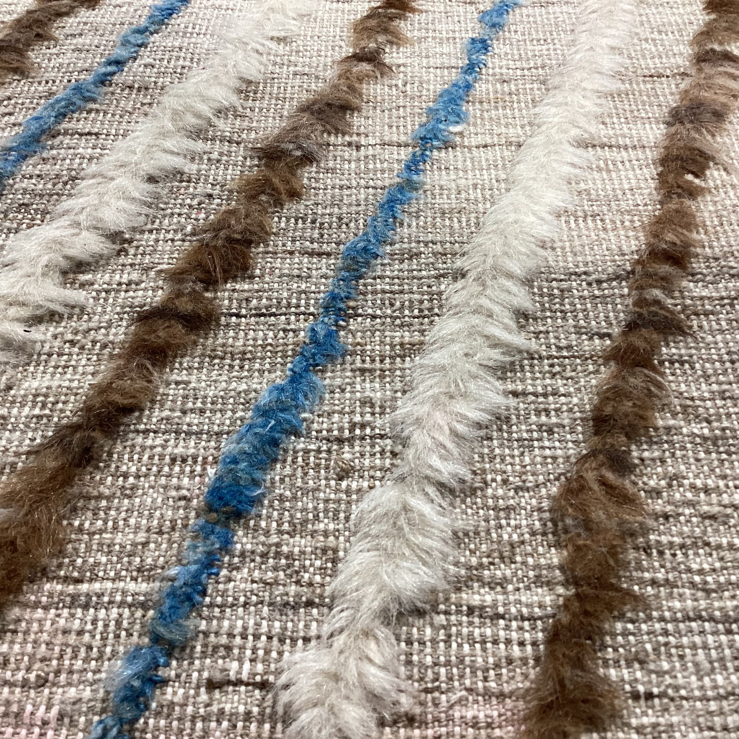 Cream Brown Blue Hand Knotted Wool with Raised Diamond Rug