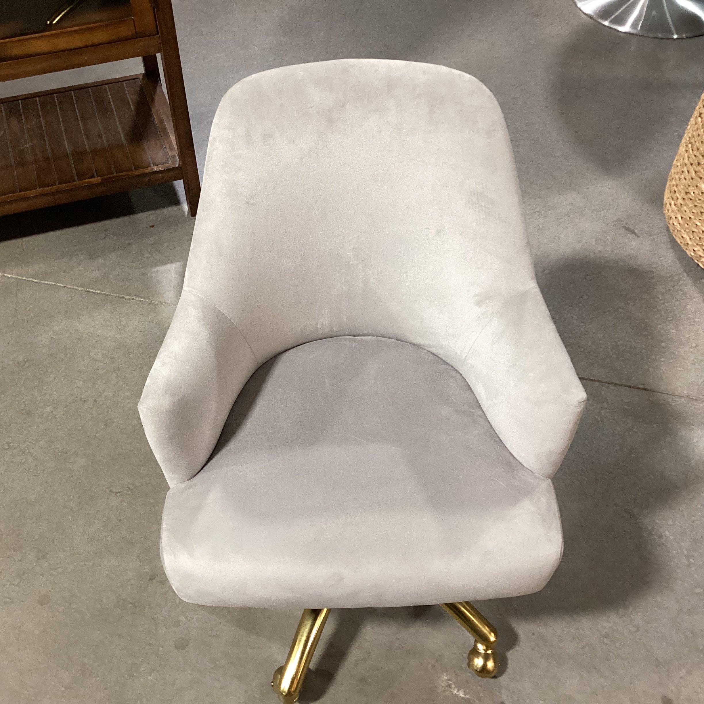 Pottery Barn Teen Grey Velvet & Brass Color Metal Base Office Chair