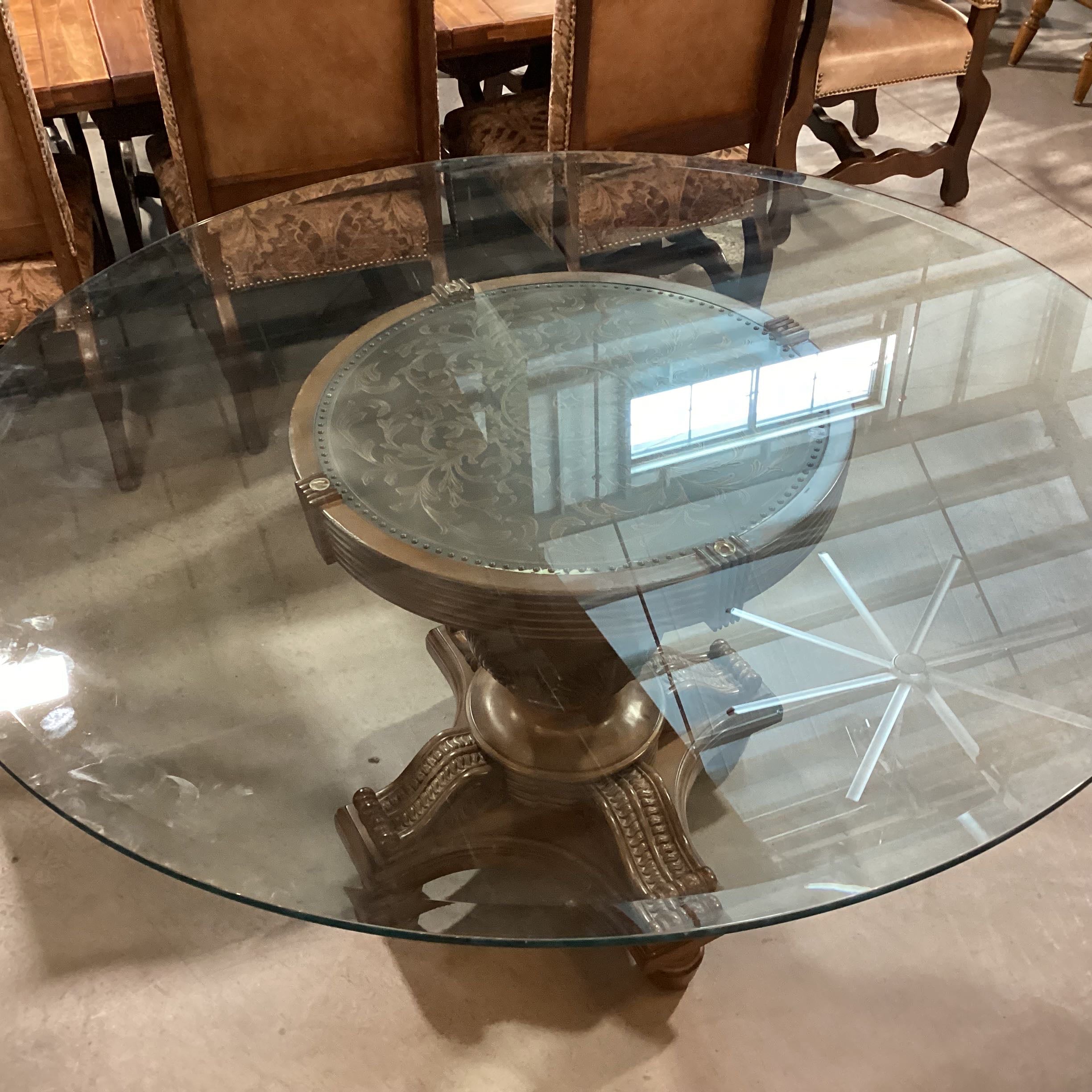 Heavy Iron & Brass Ornate Detail Round Glass Top Dining Table — Habitat  Roaring Fork