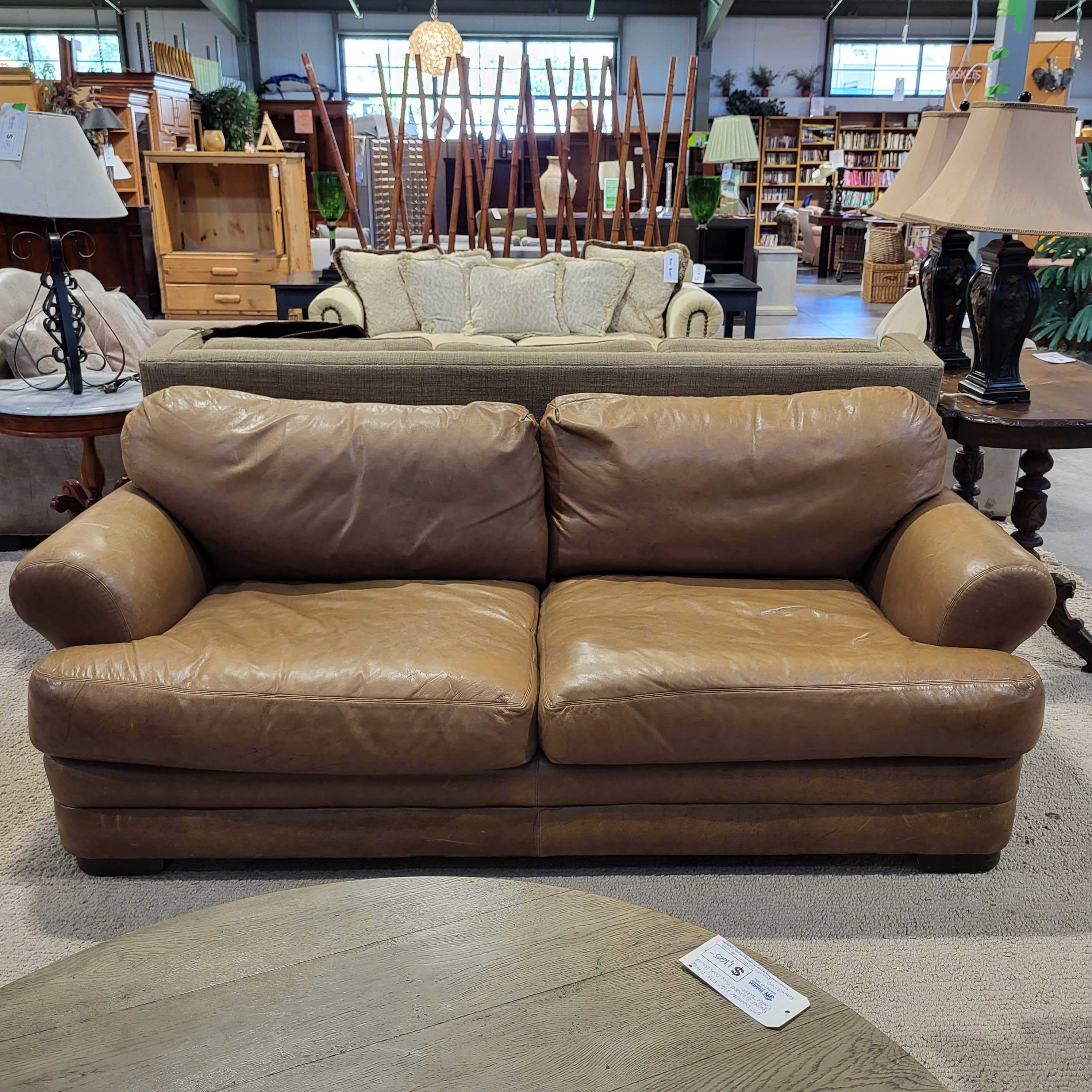 Cisco Bros Tan Leather Down Sofa