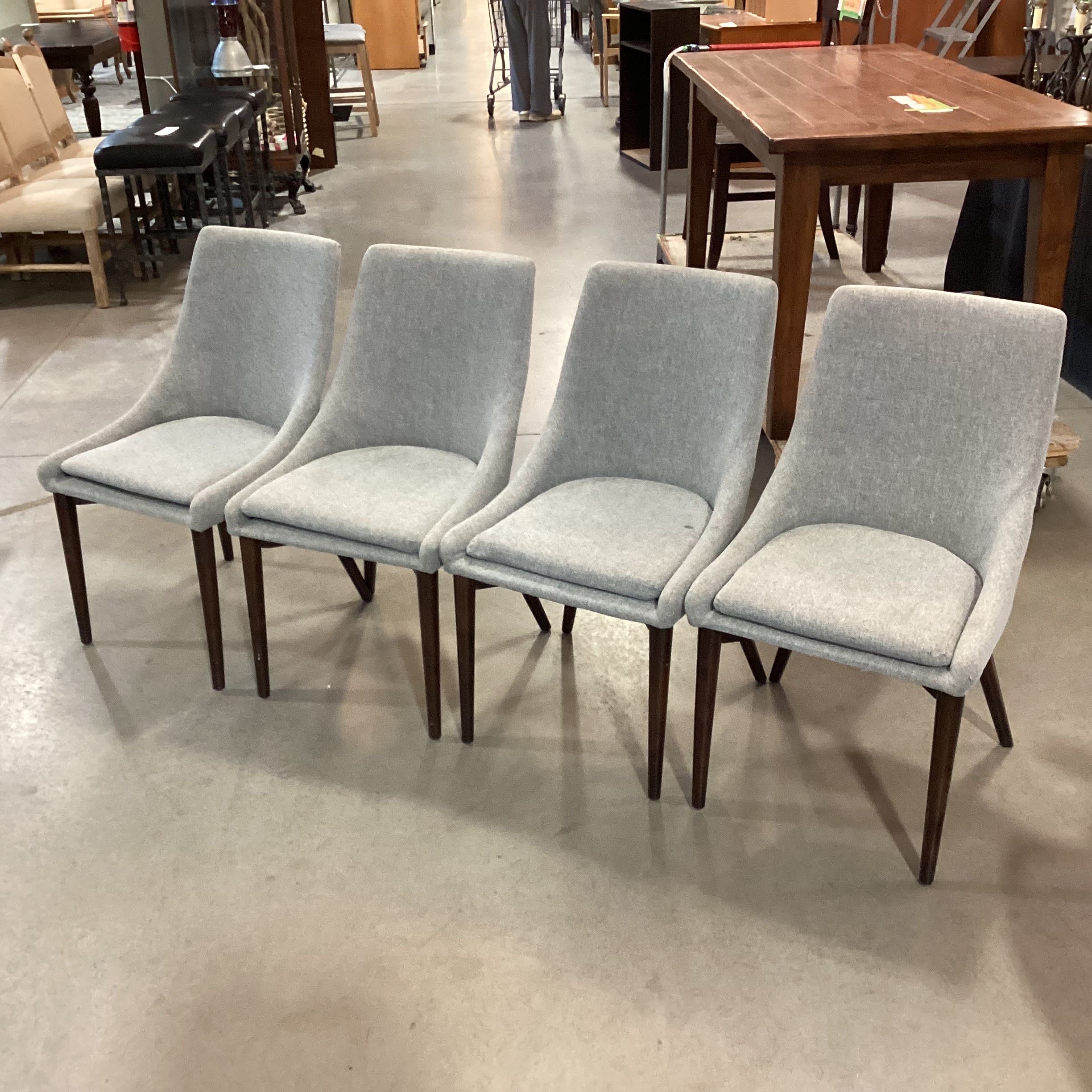 SET of 4 Grey with Walnut Legs Mid Century Style Dining Chairs