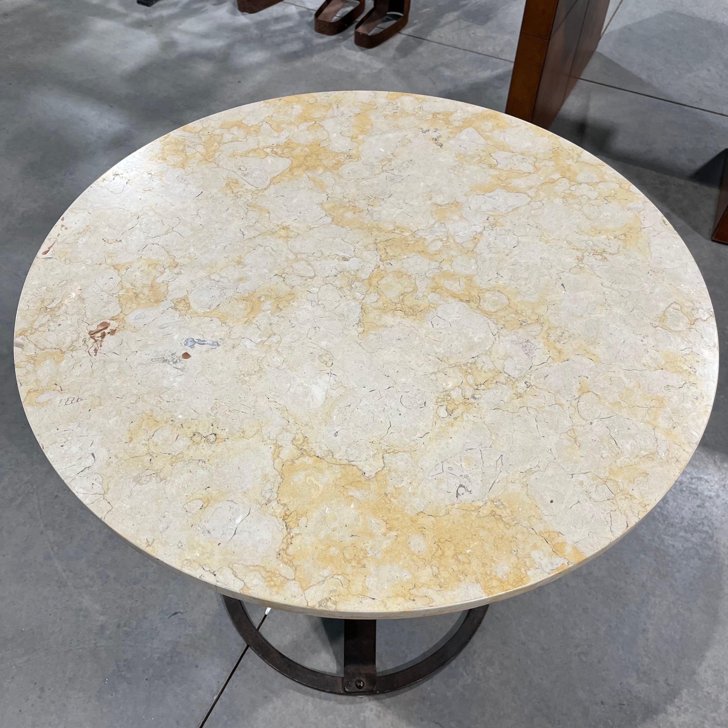 Round Beige Tan Stone Iron Base Accent Table