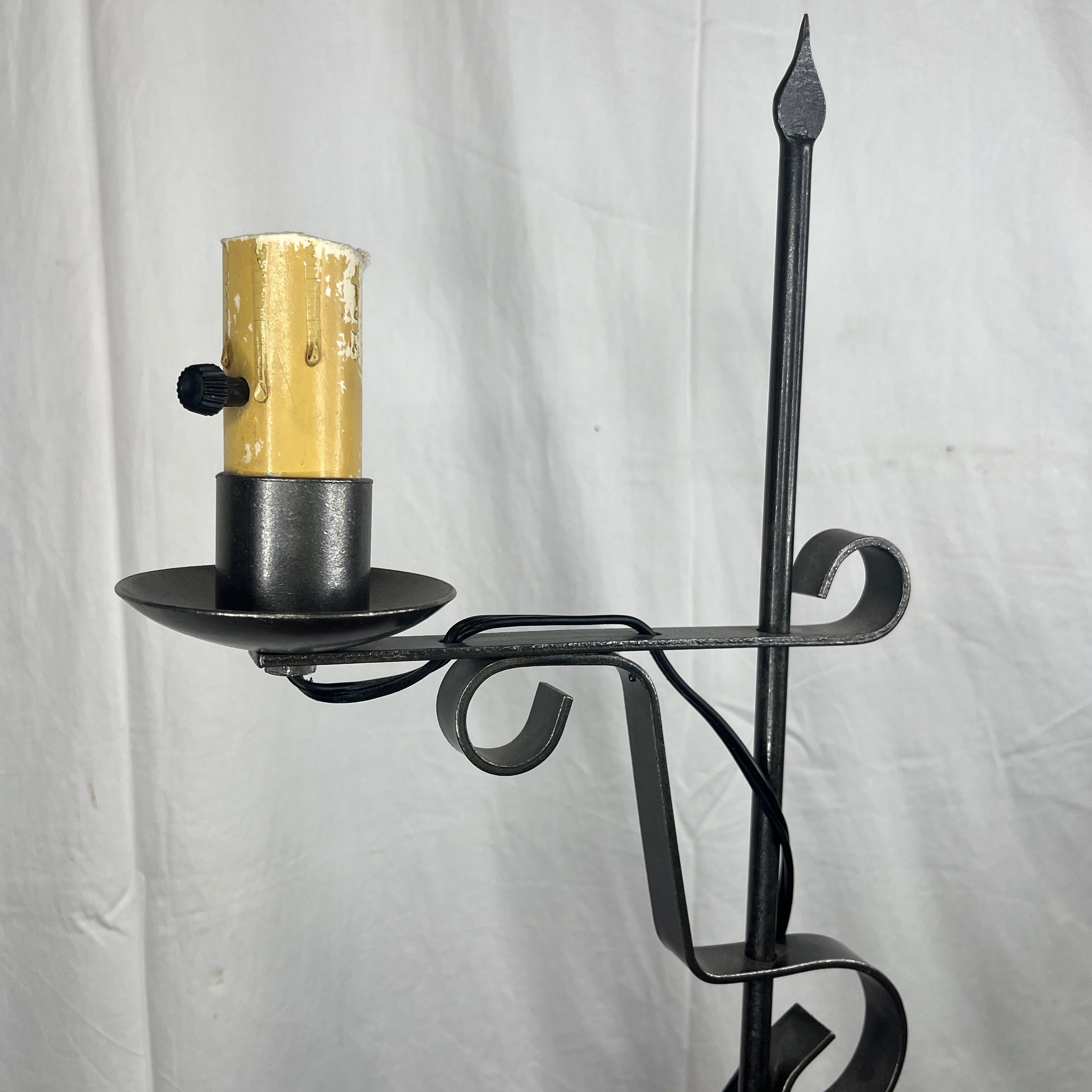 Vintage Primitive Colonial Candlestick Adjustable Metal Table Lamp