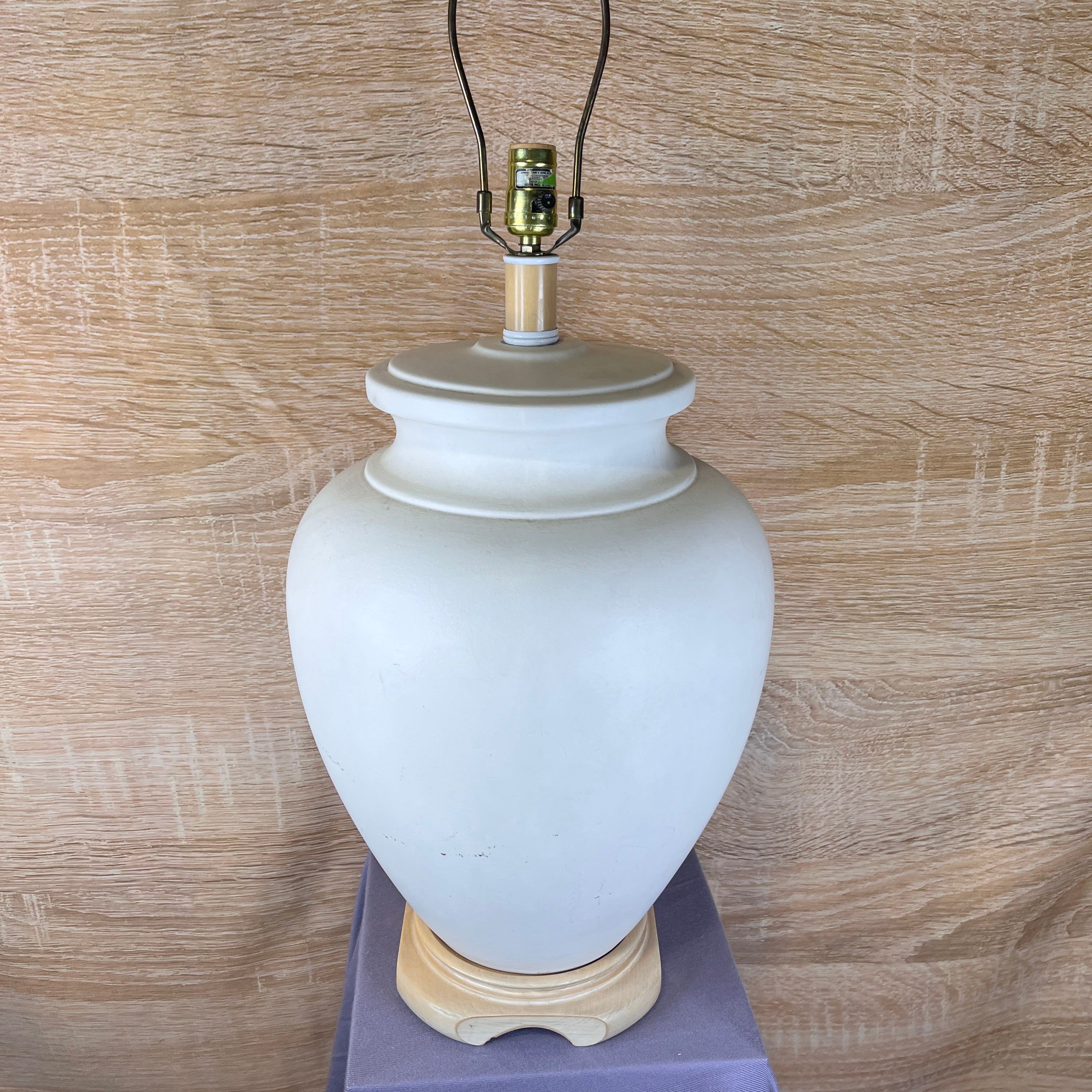 Vintage Oversized White Ceramic and Wood Table Lamp