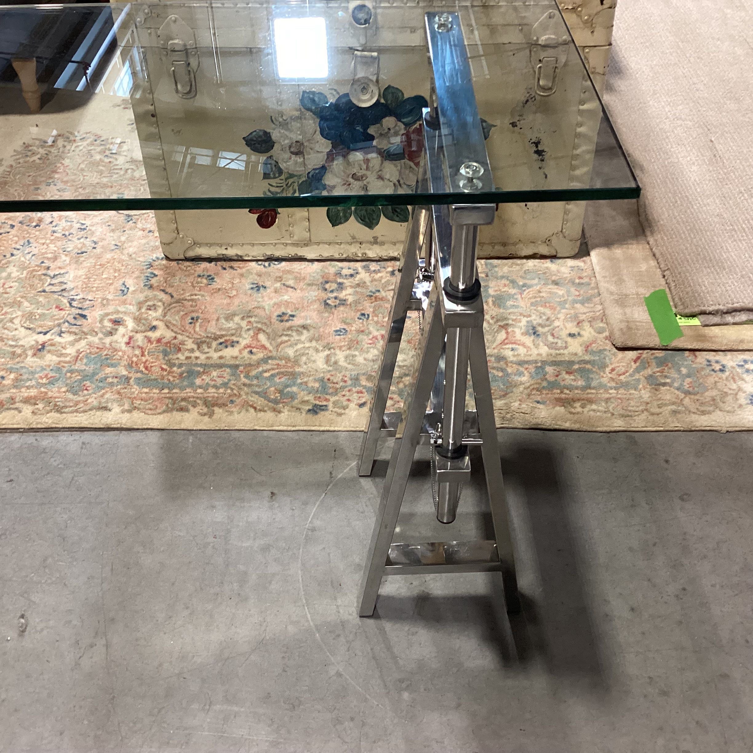 Eichholtz Glass and Chrome Adjustable Height Accent Table