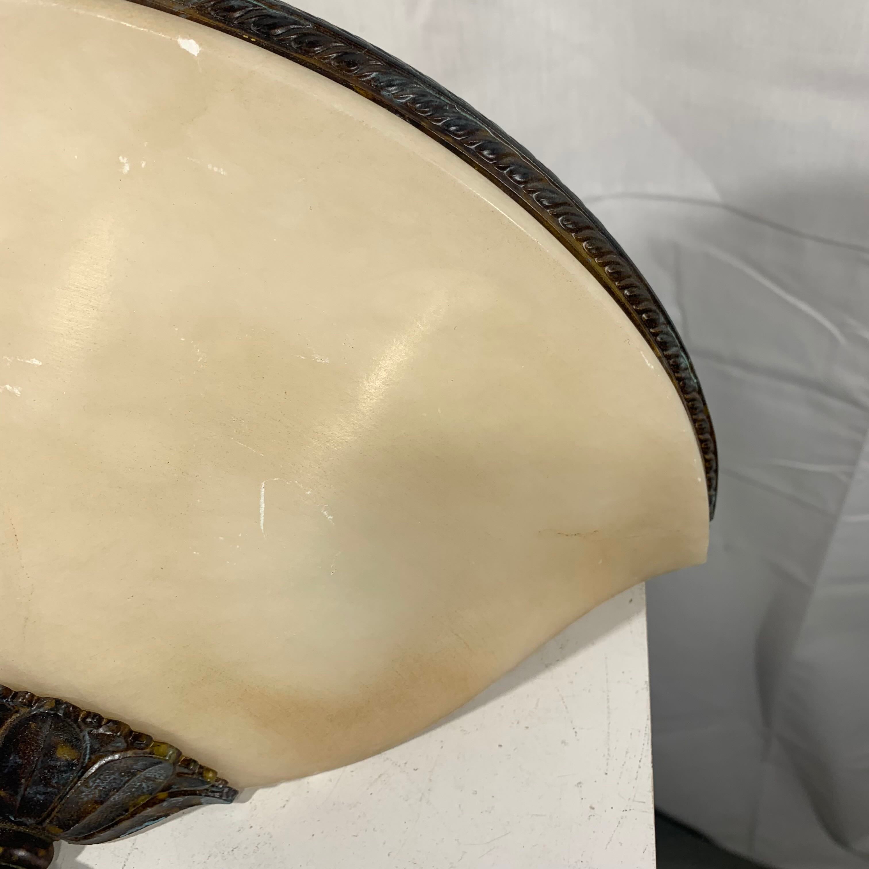 13.5"x 6.5"x 6.5" Half Moon Alabaster with Ornate Metal Wall Sconce Cover