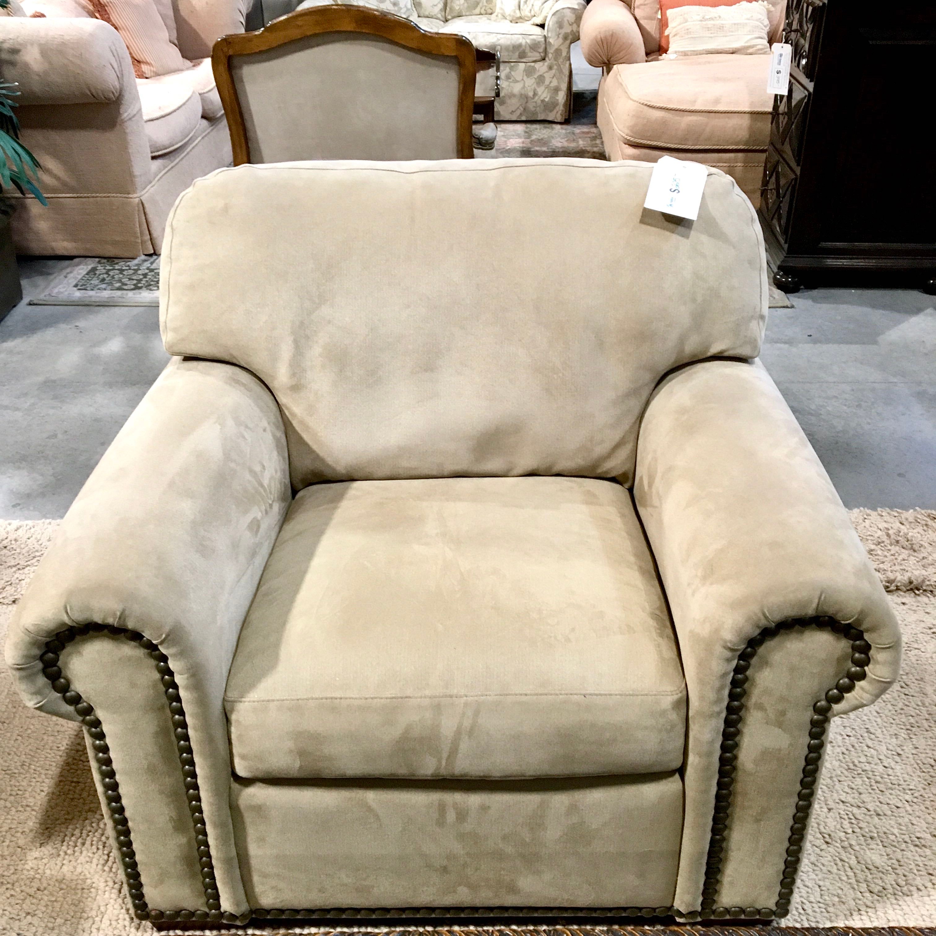 American Leather Beige Ultra Suede Nailhead Chair