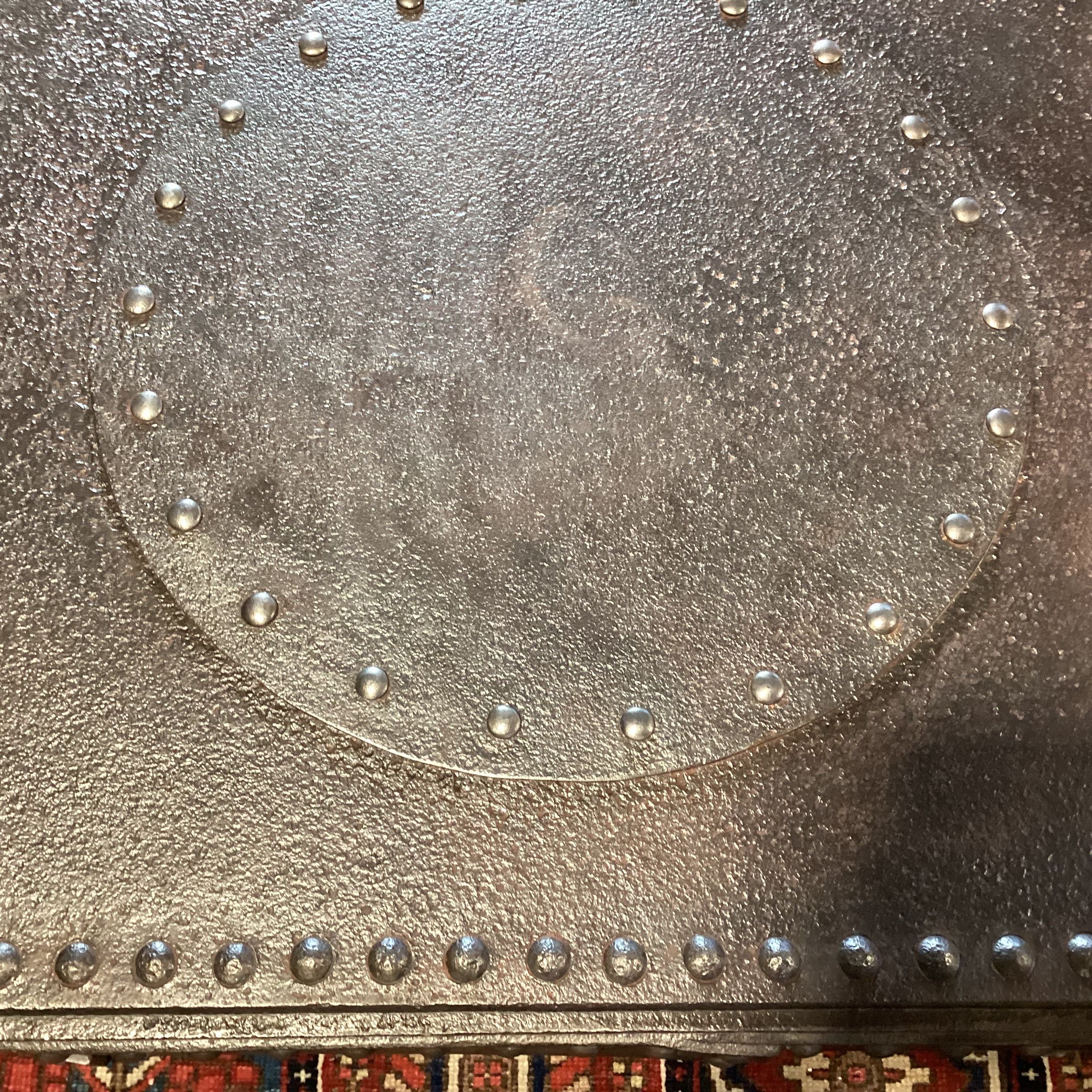 Custom Industrial Heavy Metal Textured & Large Nailhead Detail Coffee Table