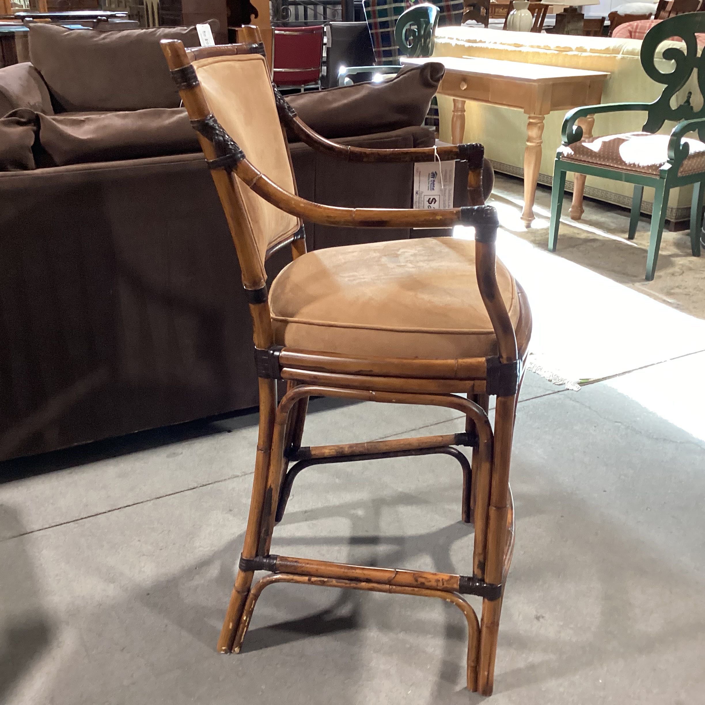 Bamboo Leather Wrapped Brown Suede Barstool