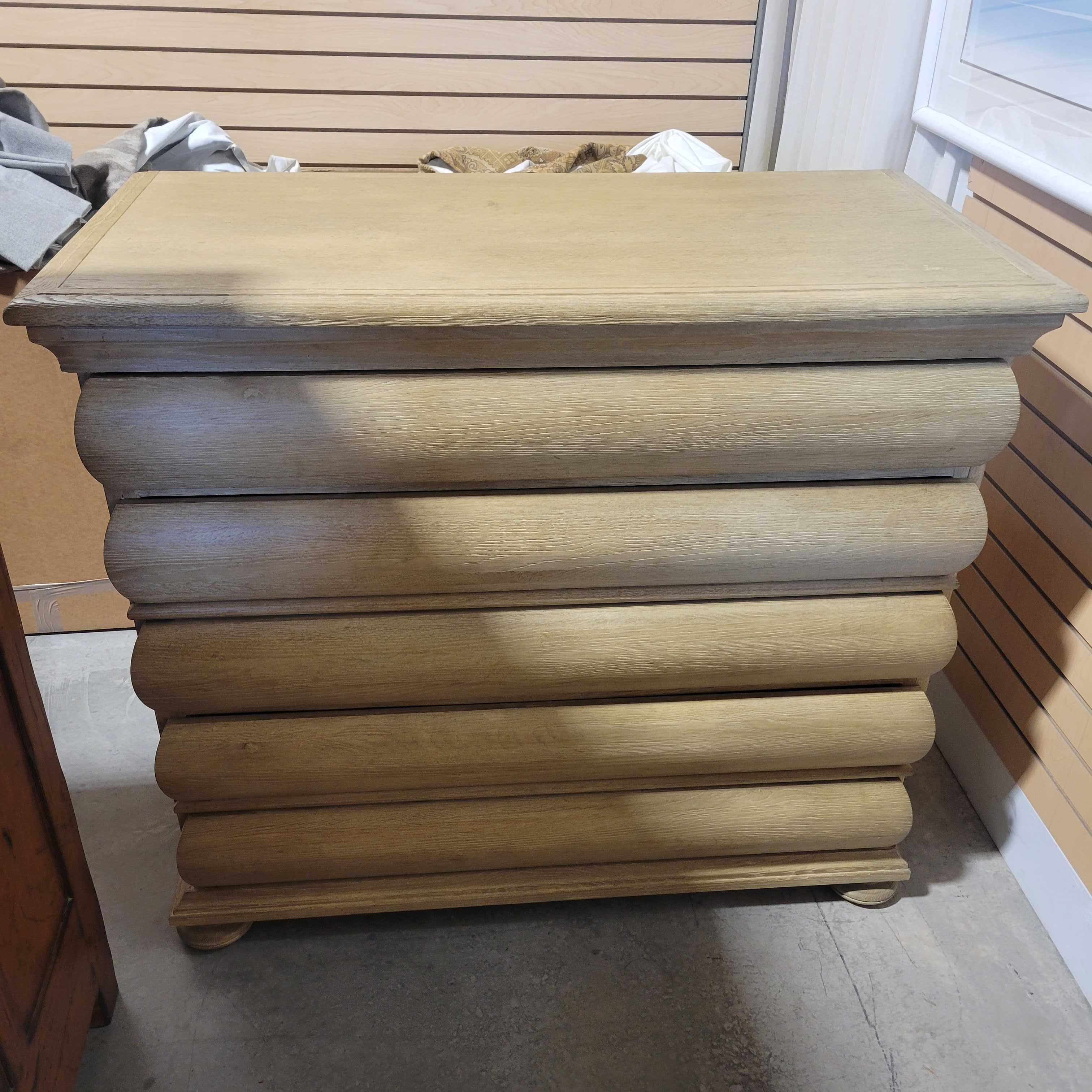 Restoration Hardware Blonde Finish Wood 3 Drawer Rounded Fronts Chest Dresser