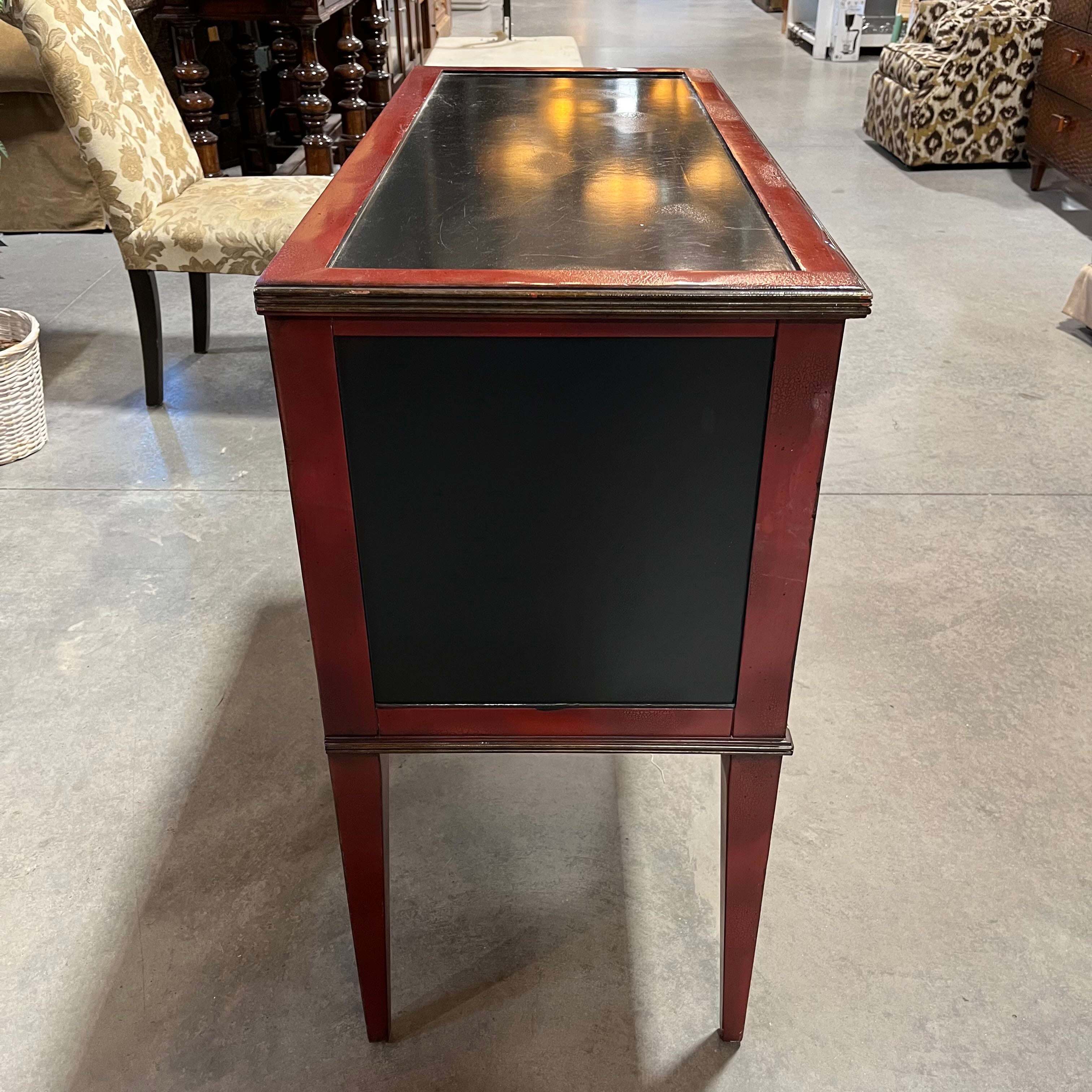 42"x 18"x 36" Vanguard Furniture Red Crackle & Black Antiqued 2 Drawer Chest Sofa Table