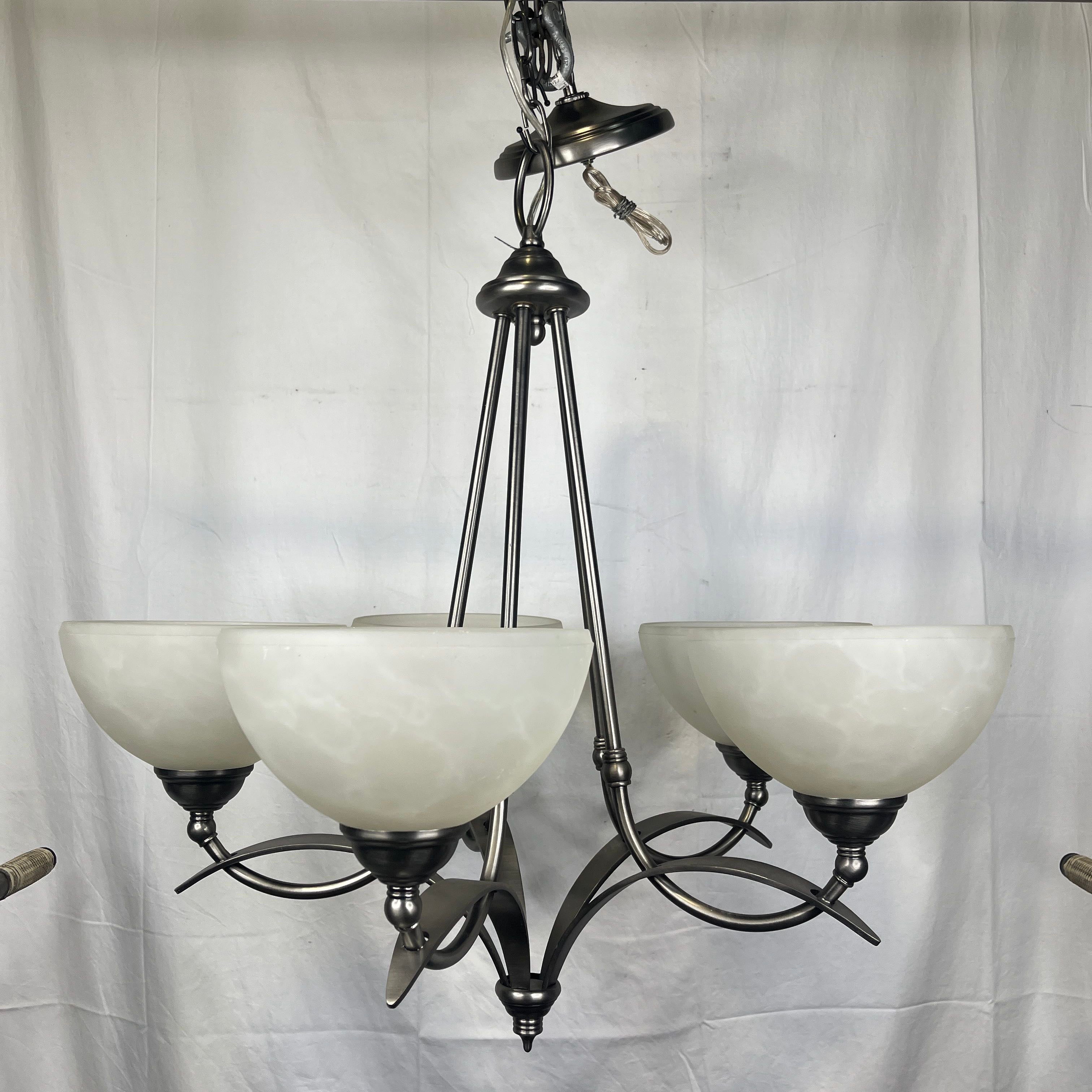 Kichler Lombard 5 Light Brushed Nickel with Frosted Glass Shades Chandelier