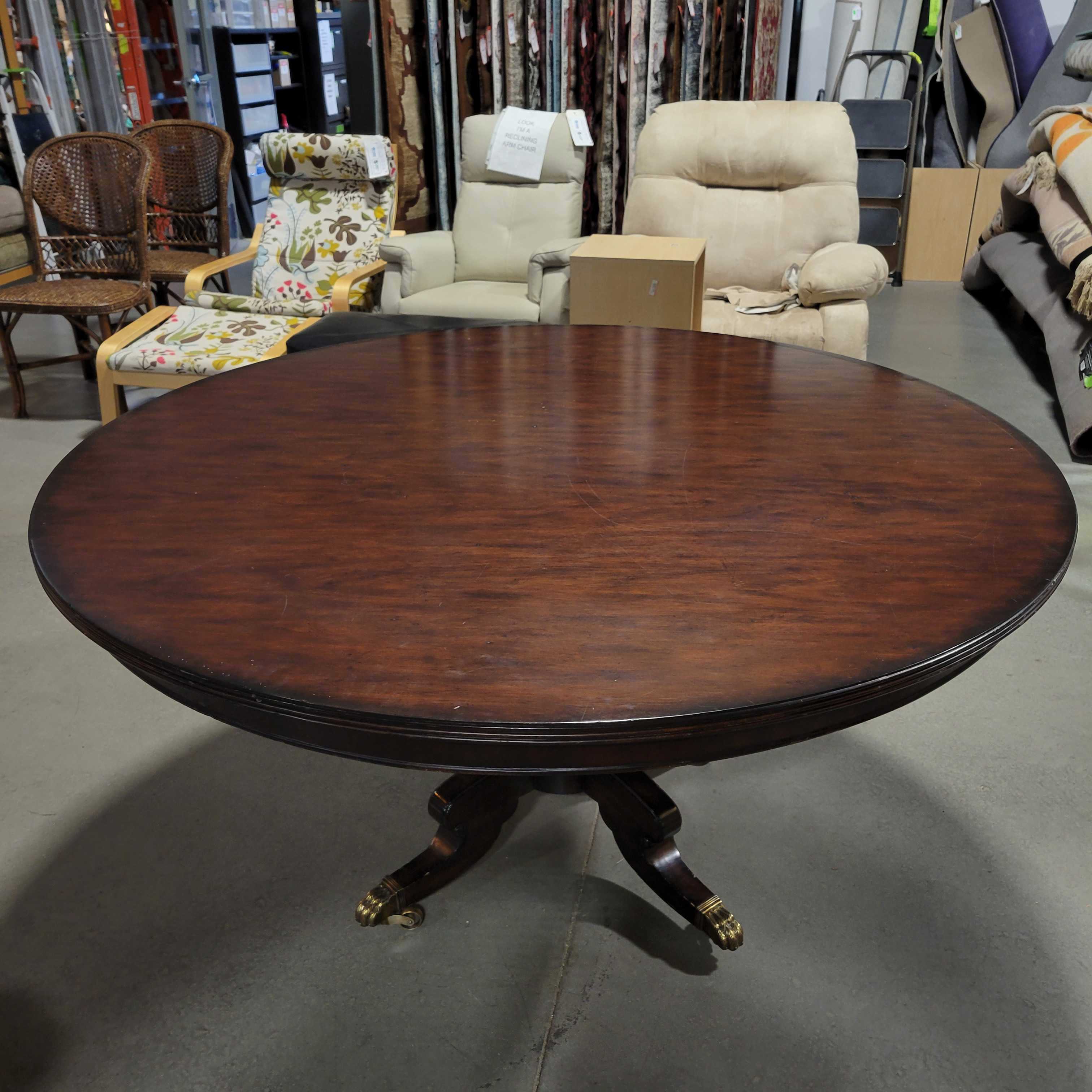 Ralph Lauren Round Mahogany Pedestal Brass Claw Casters Dining Table