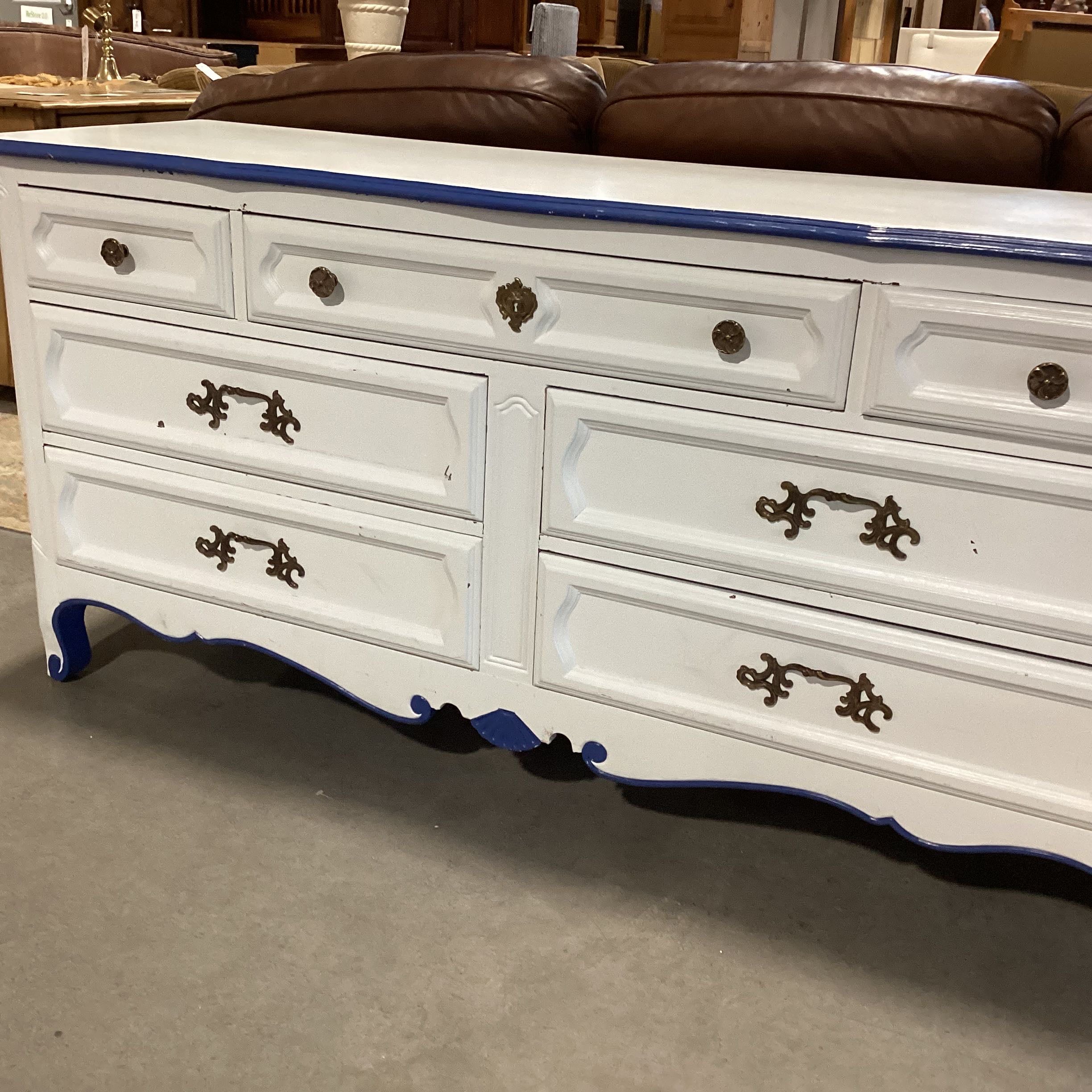Davis Furniture Blue & White Painted 7 Drawer Dresser