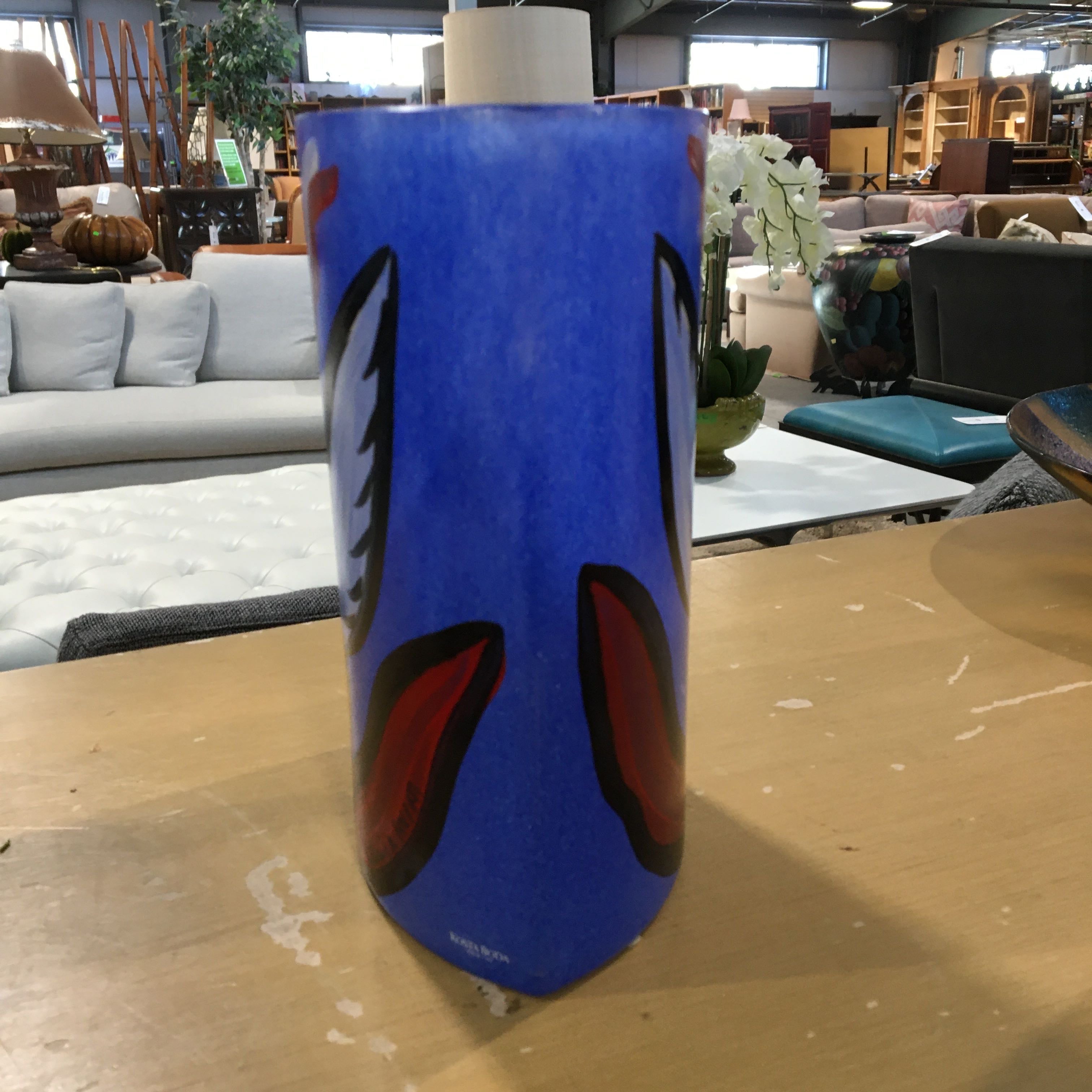 Kosta Boda Heavy Blue Handpainted Signed Ulrica Hydman Vase