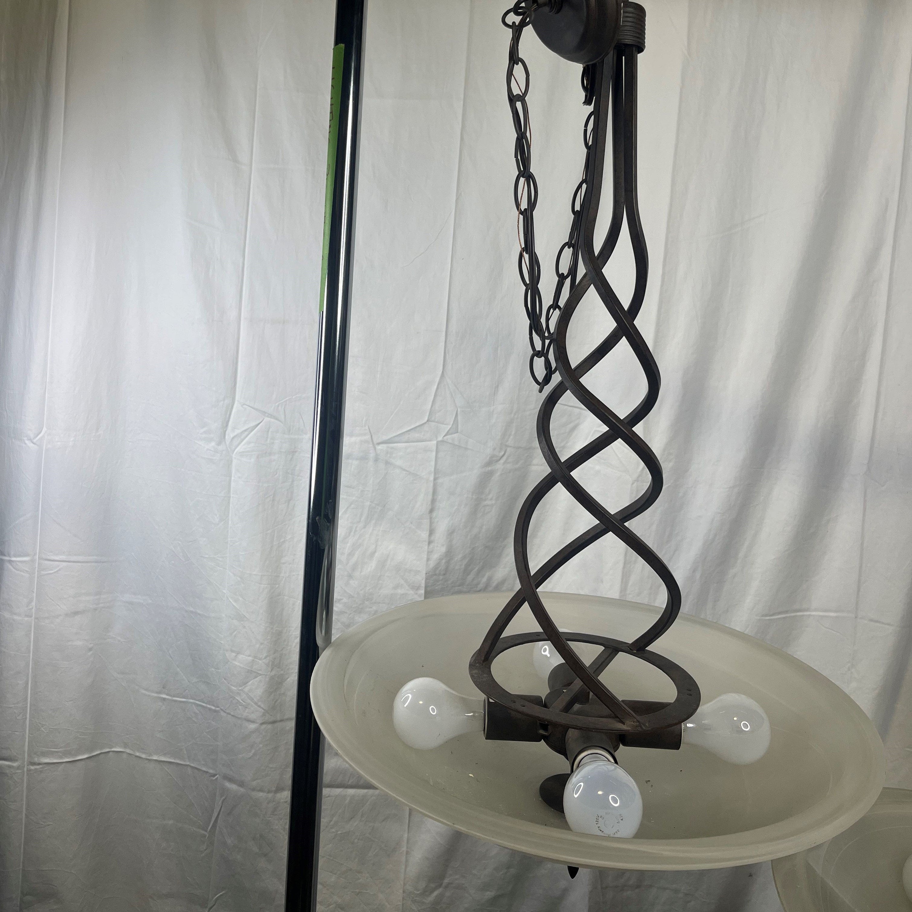 Twisted Bronze Metal with Glass Shade 4 Light Pendant