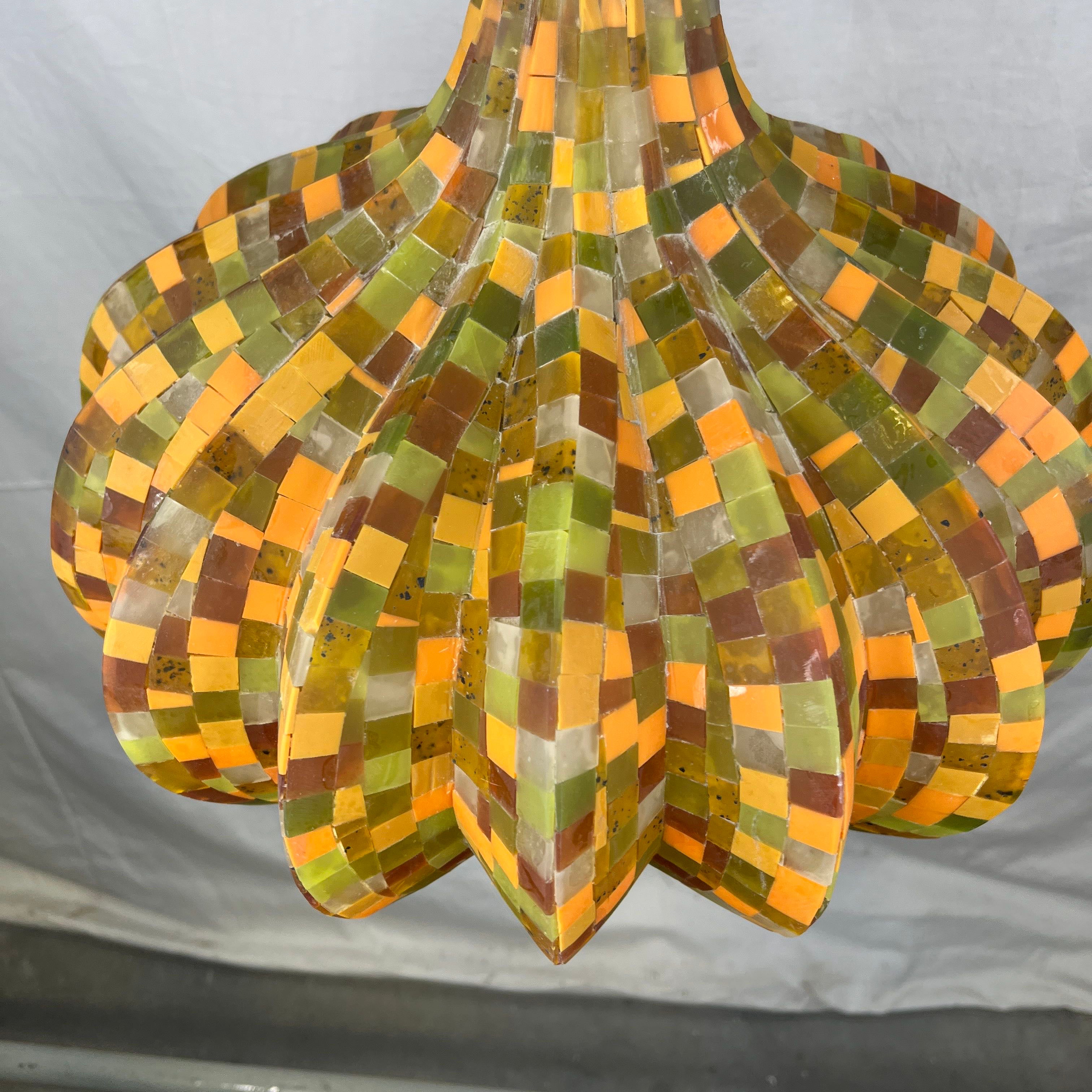 Unique 1-Light Orange Resin Mosaic Pumpkin Shaped Ceiling Pendant
