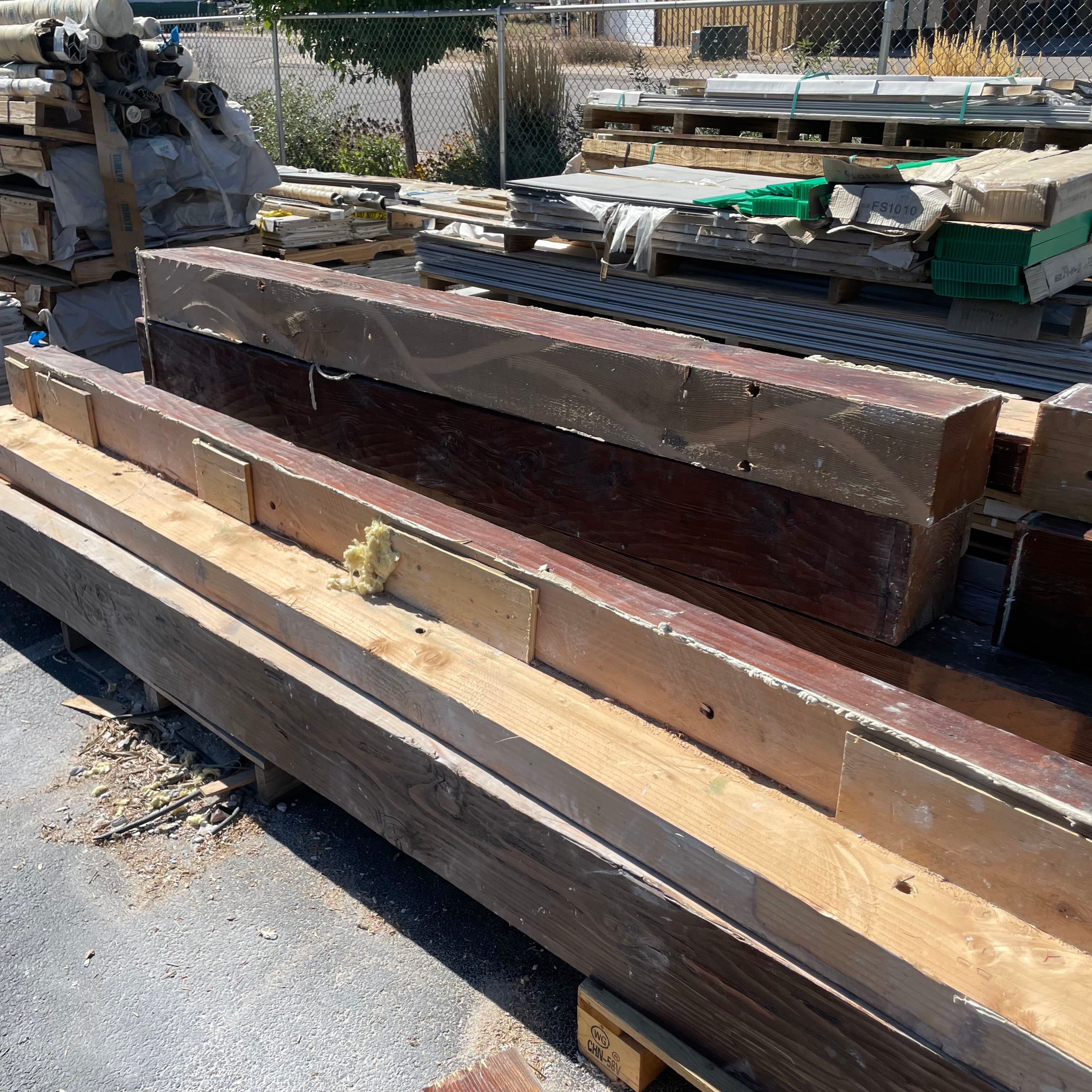 11.5"x 11.25"x 238" Red Stained Pine L- Shaped Timber Peg Style Structural Beam