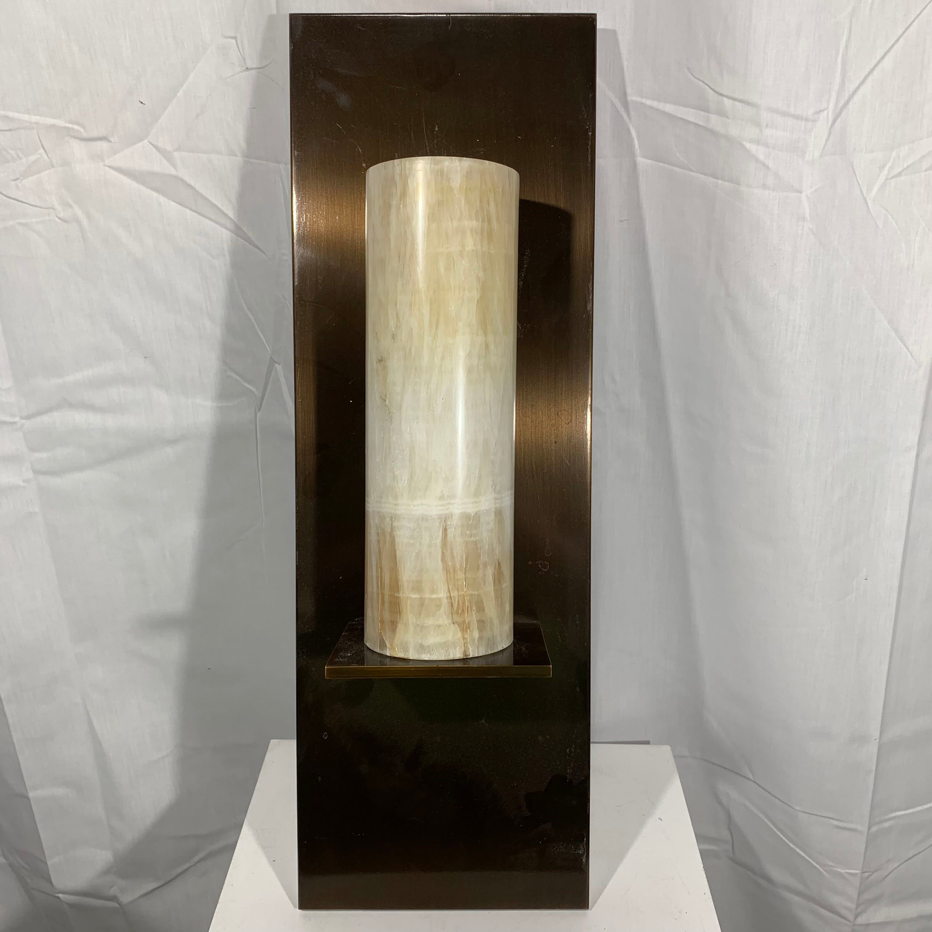 7" Diameter x 21" Louis Baldinger and Sons Brown Metal with Alabaster Shade Various Condition Wall Sconce