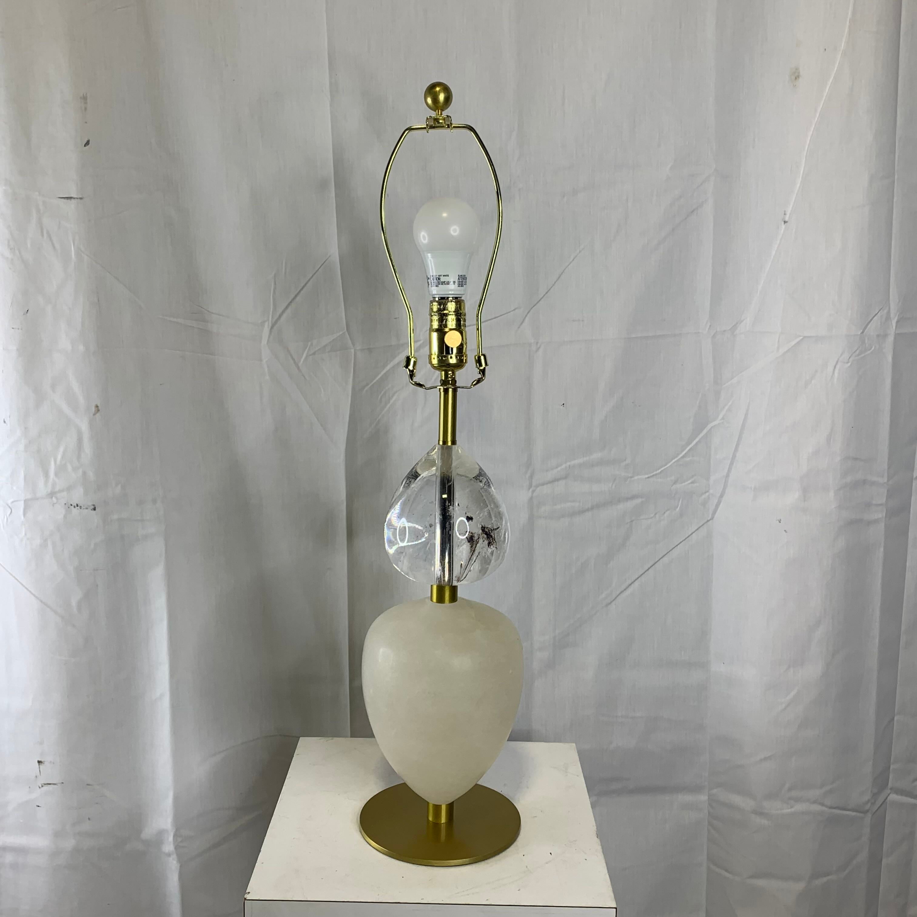 6" Diameter x 27" Arteriors Aubrey Antique Brass Finish with Opal Swirl Crystal and Snow Marble Table Lamp