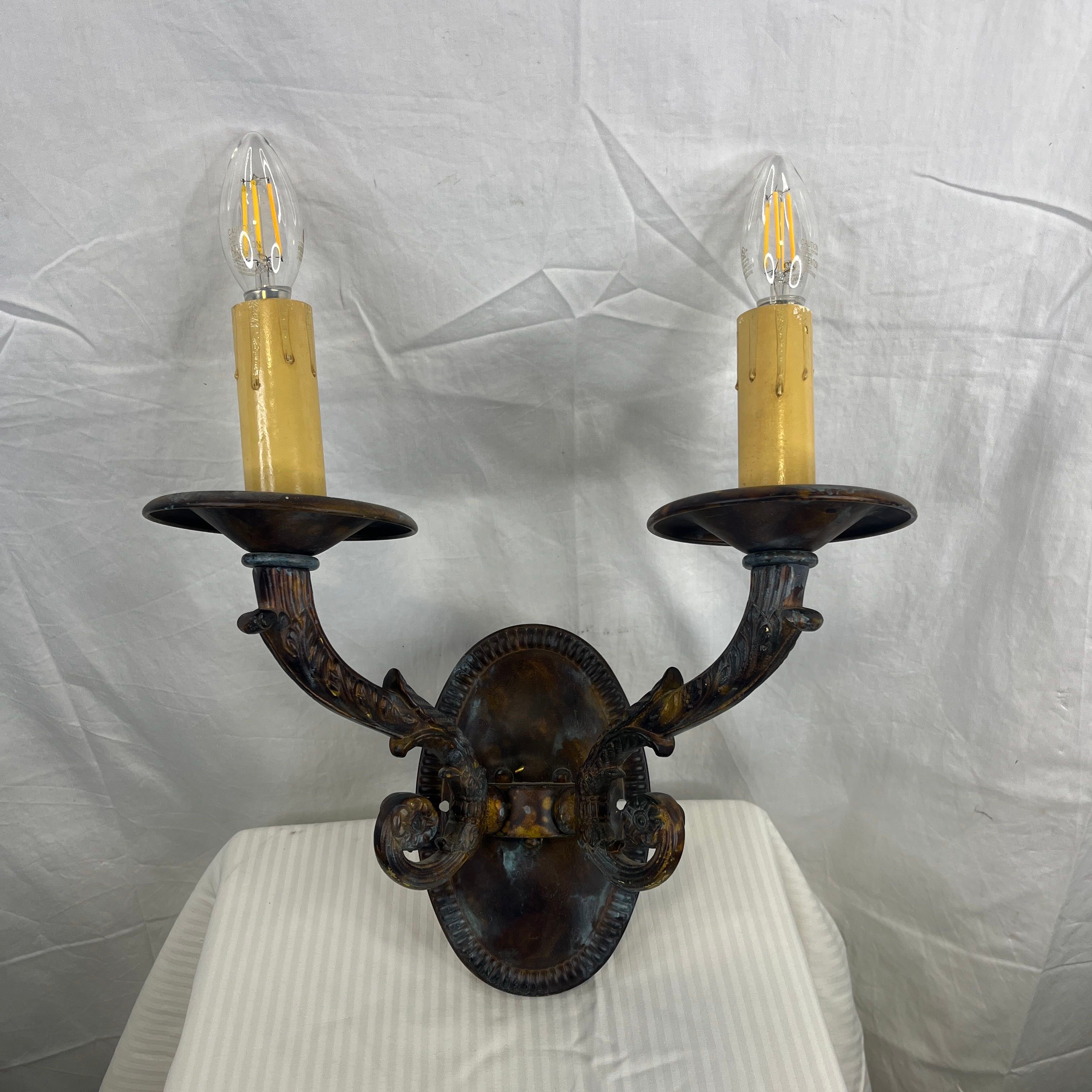 Ornate Metal Patinated Finished 2 Light Wall Sconce