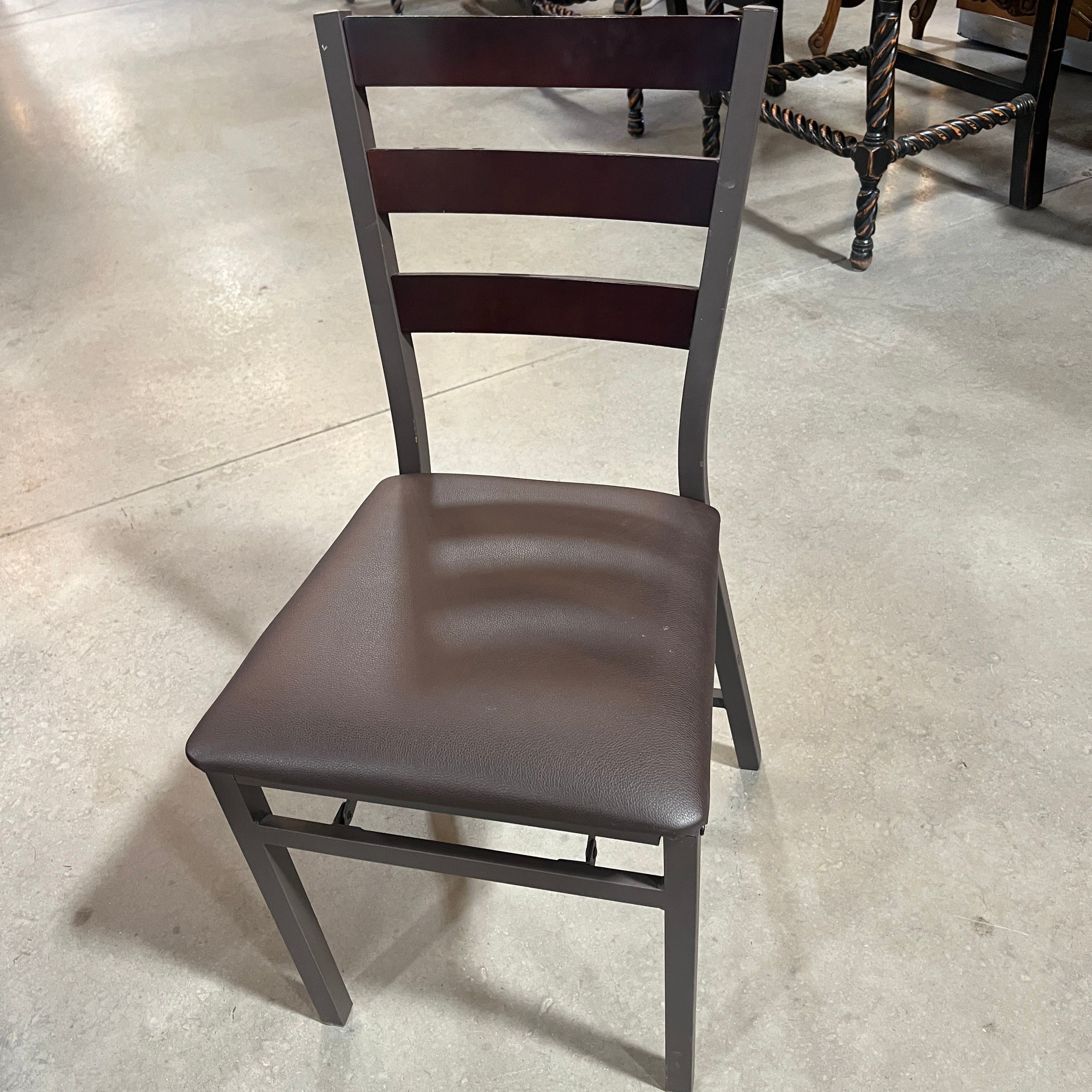 Brown Metal Frame and Fabric Folding Chair