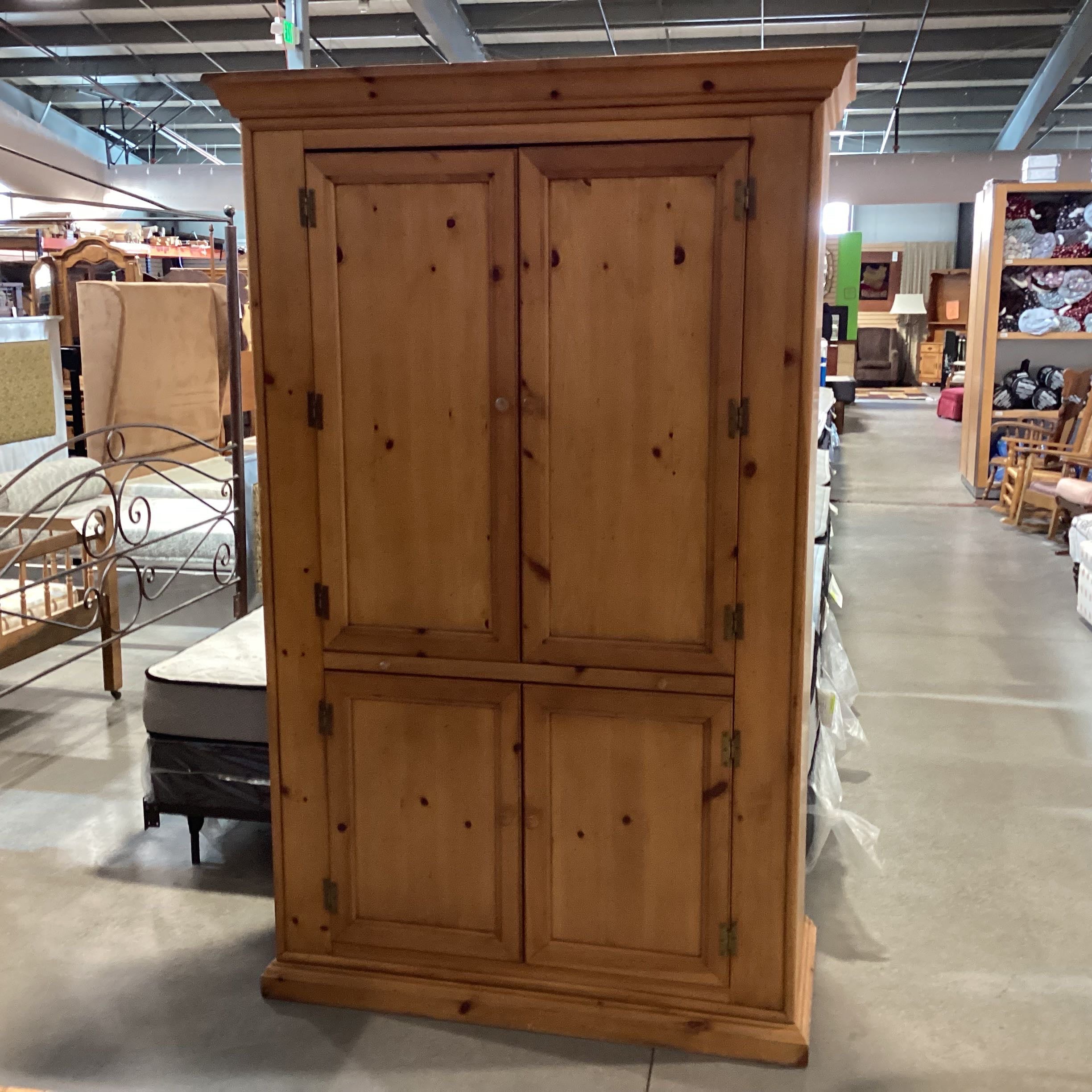 Solid Pine 4 Door Shelves & Drawer Middle Pullout Armoire