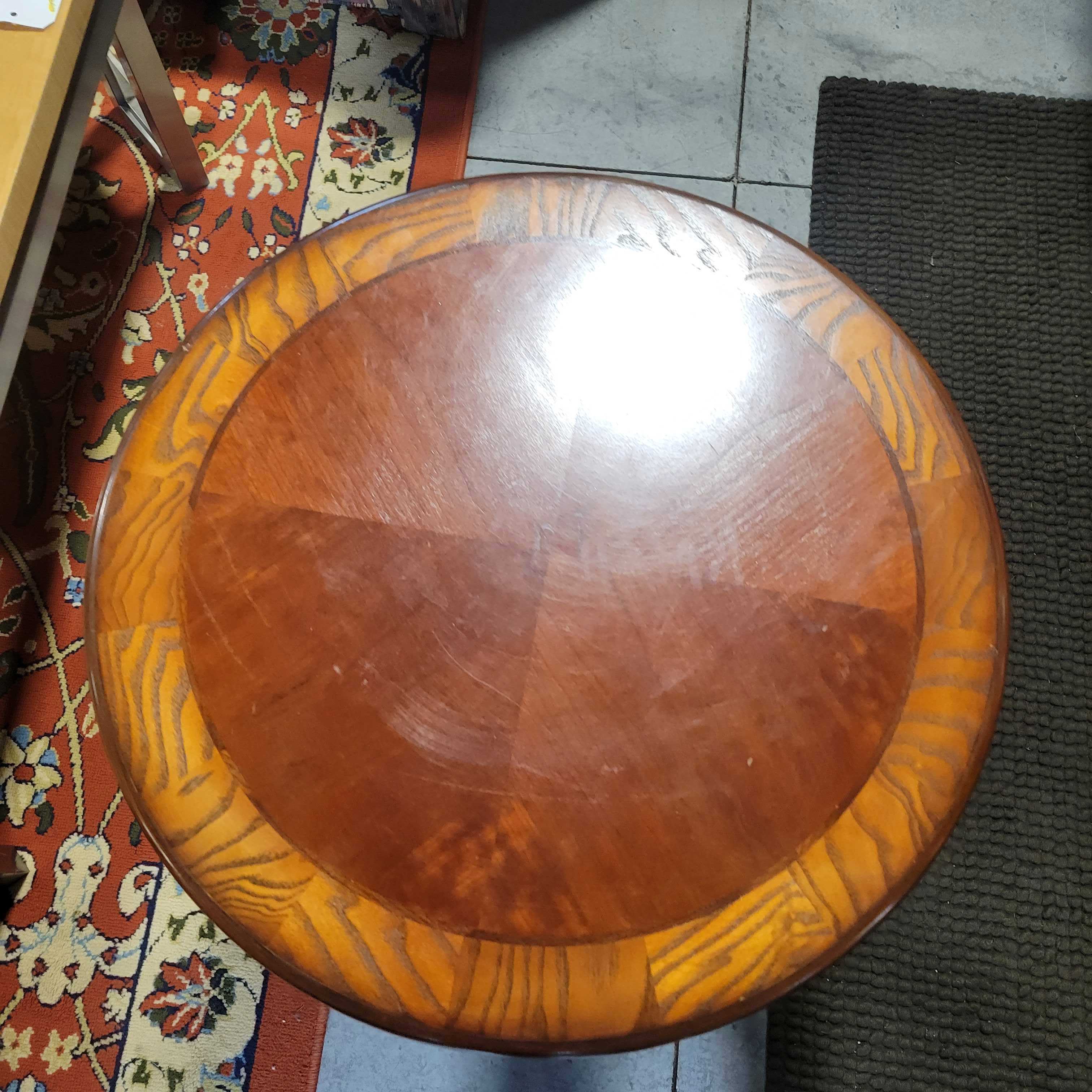 Round Inlaid Wood 1 Shelf Accent Table