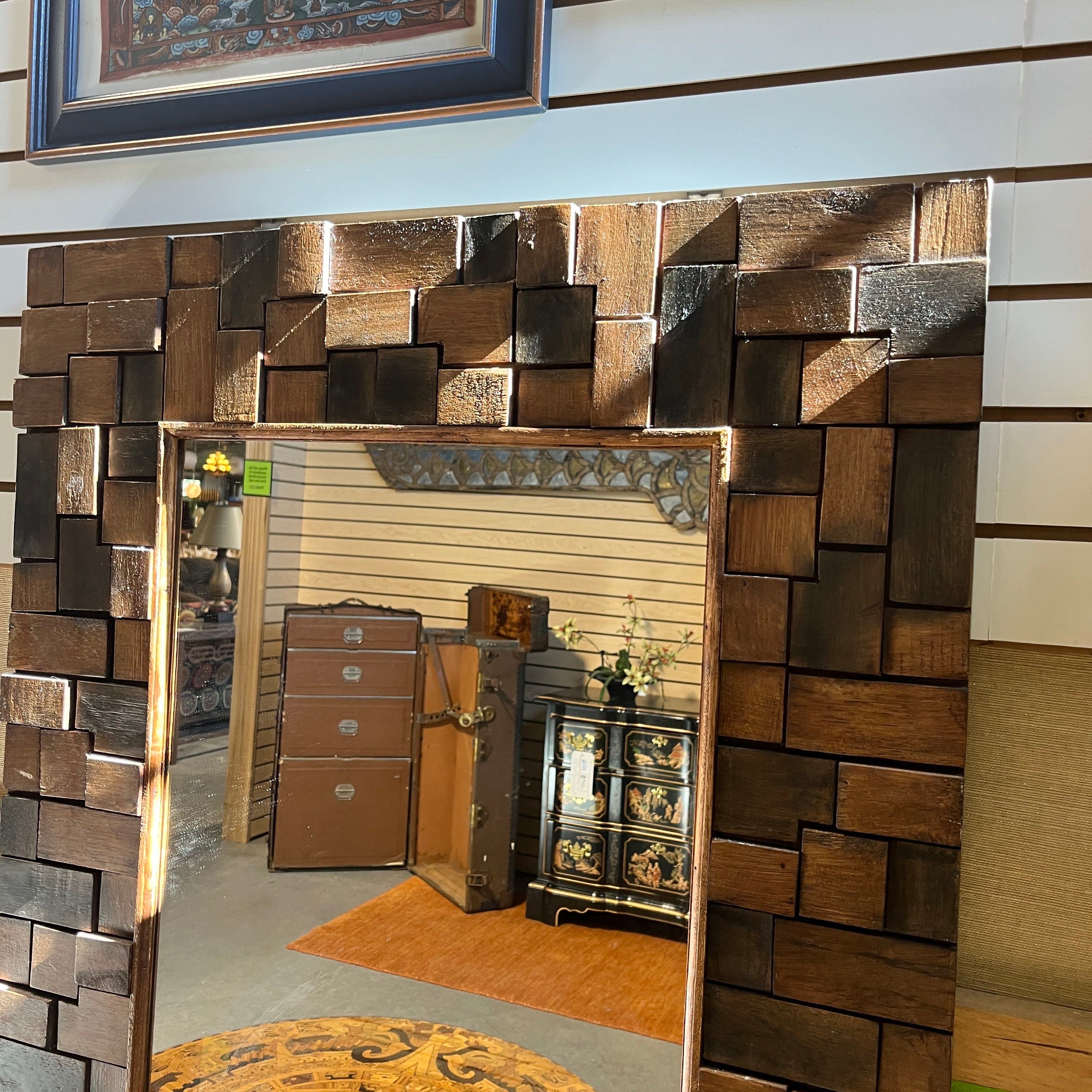 Block Wood Decorative Wall Hanging Mirror