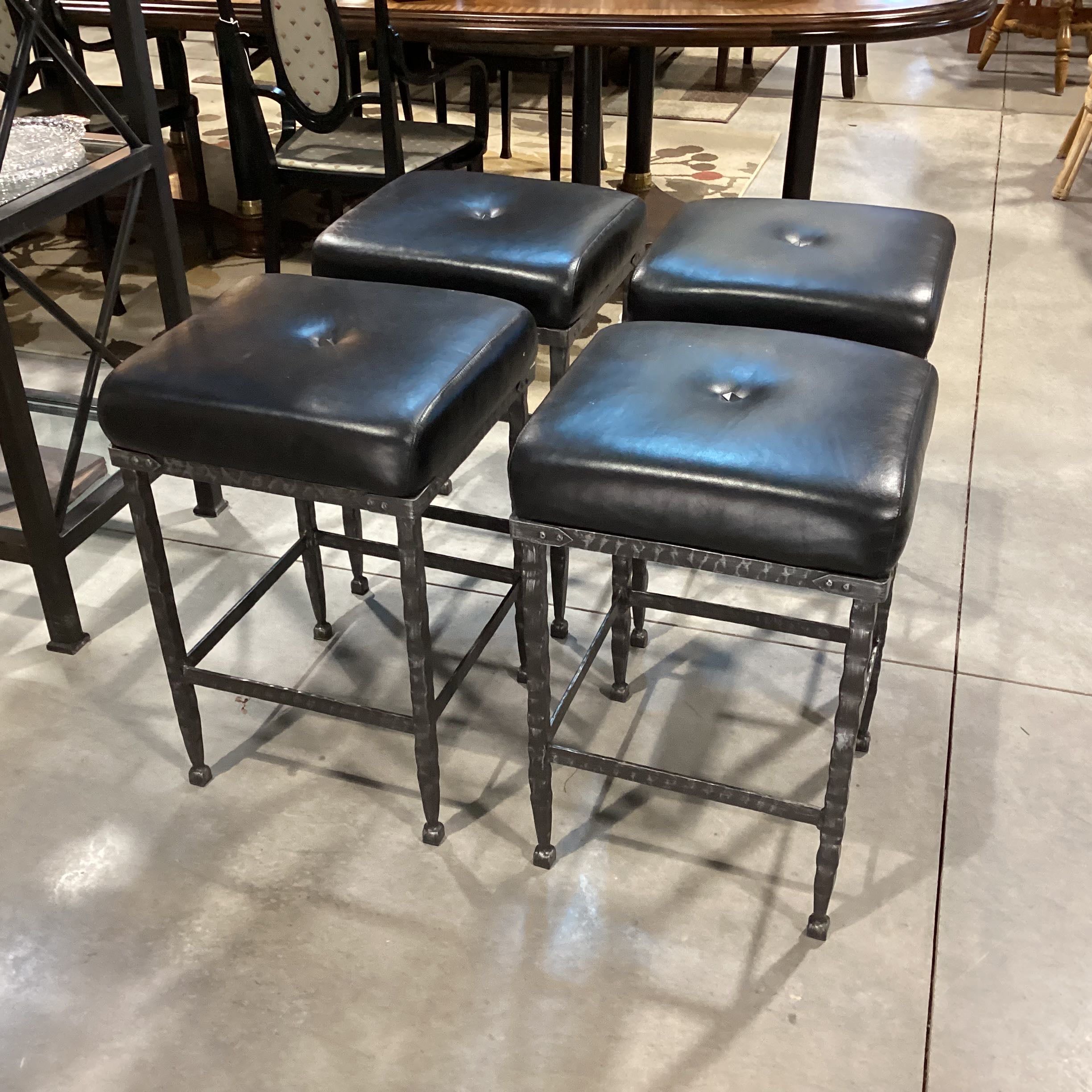 SET of 4 Stone Country Ironworks Texture Iron & Leather Bar Stools