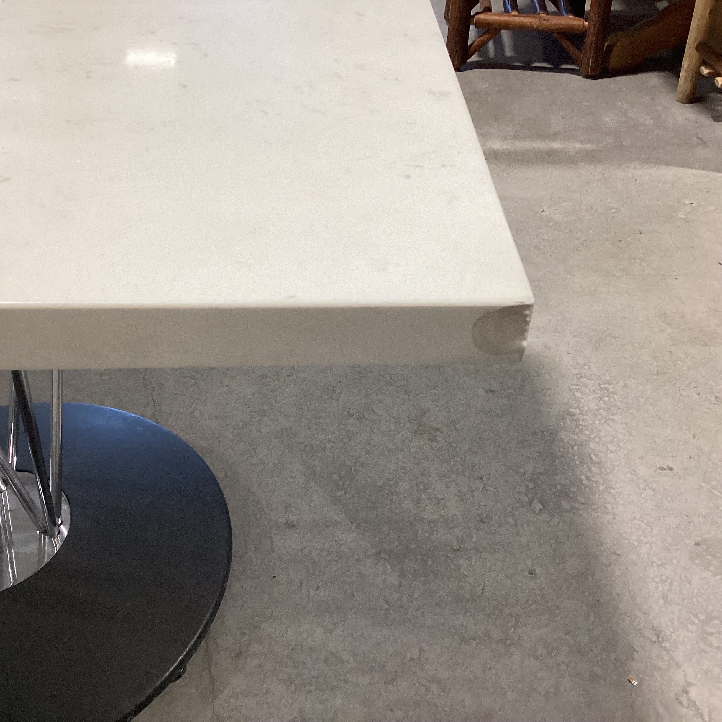 LeLand International Square White Granite Chrome Rod Pedestal Dining Table