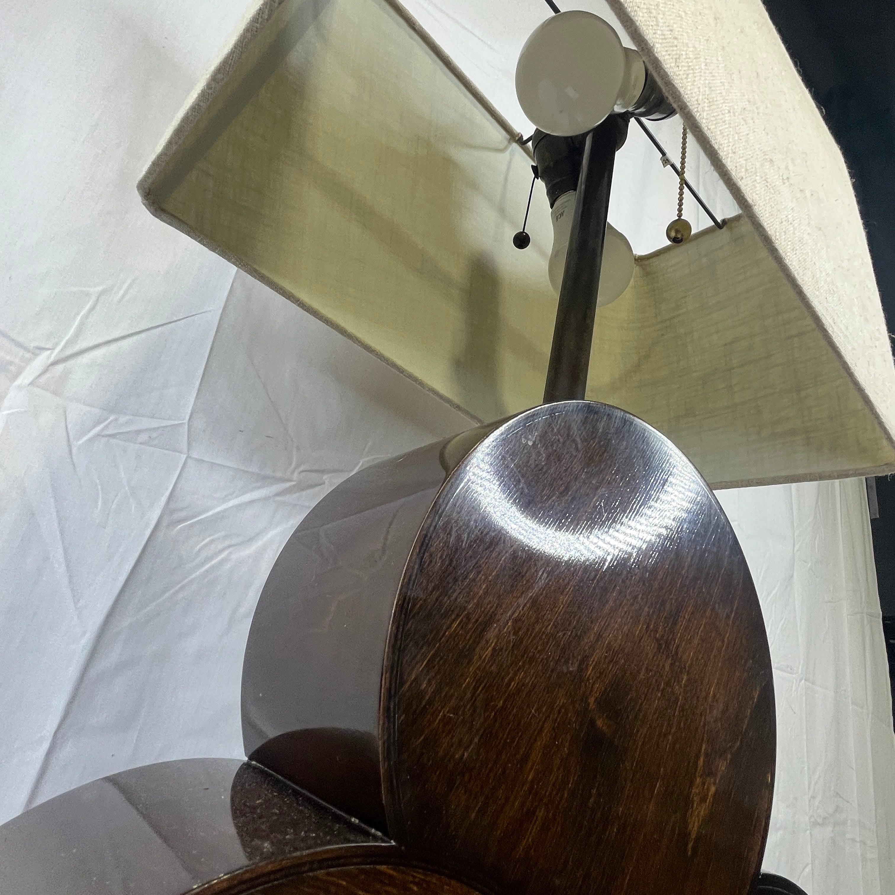 Dark Wood Clover Base Table Lamp