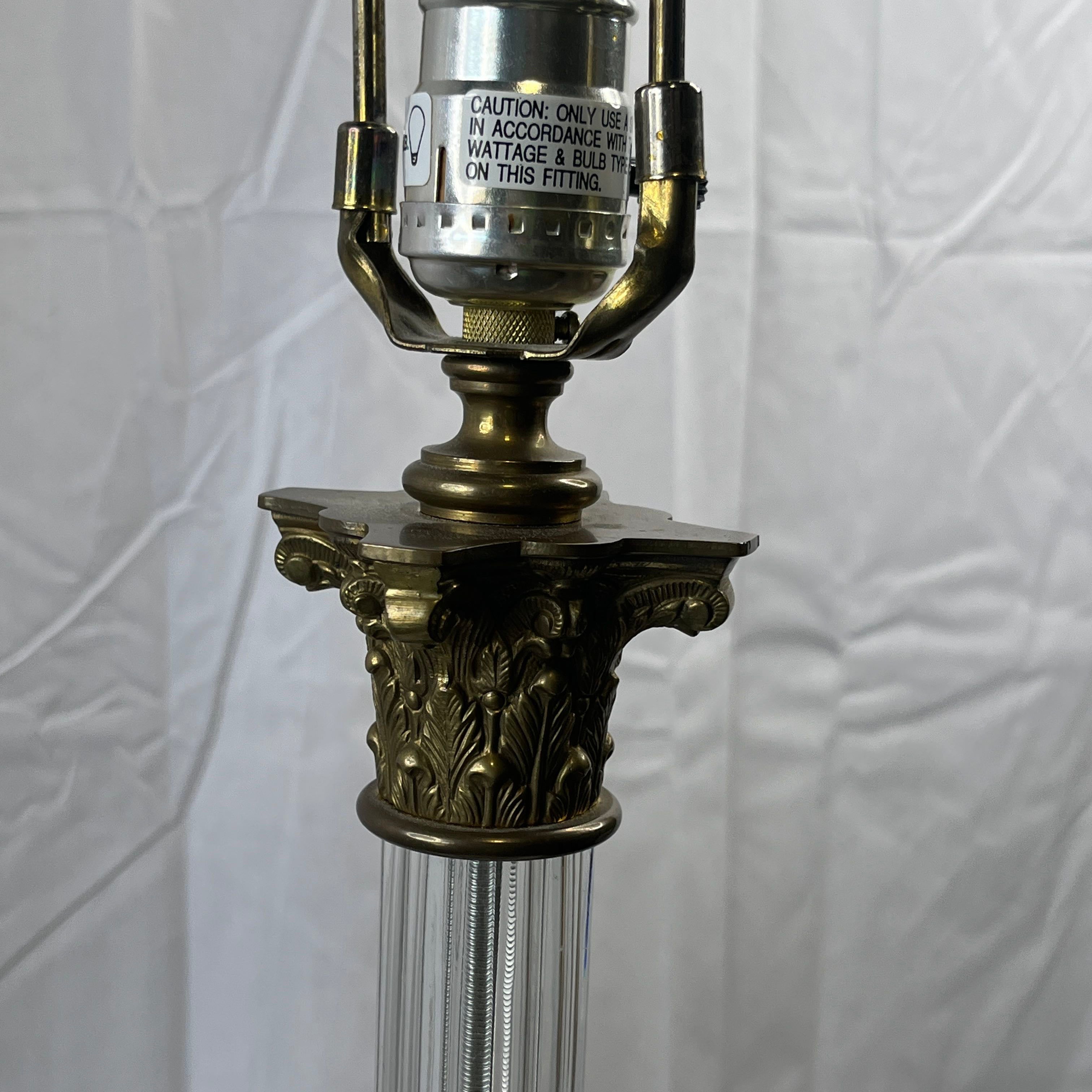 Brass Base and Detail with Glass Column Table Lamp