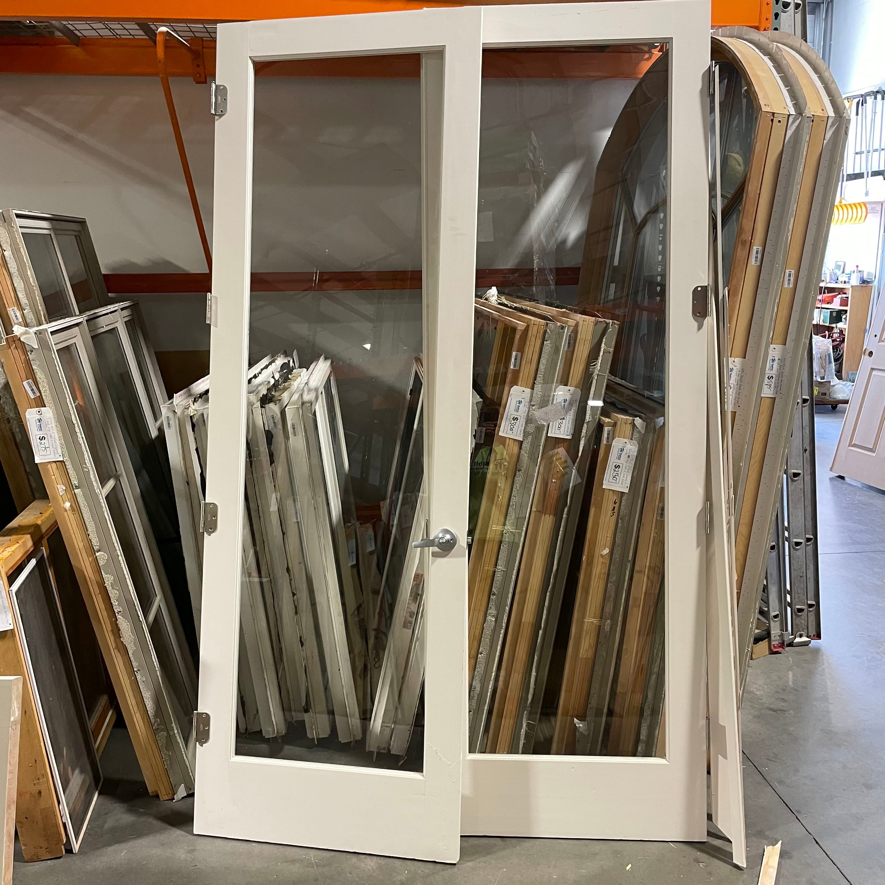 64.25"x 96"x 1.25" Single Glass Panel Painted White Wood Interior French Doors