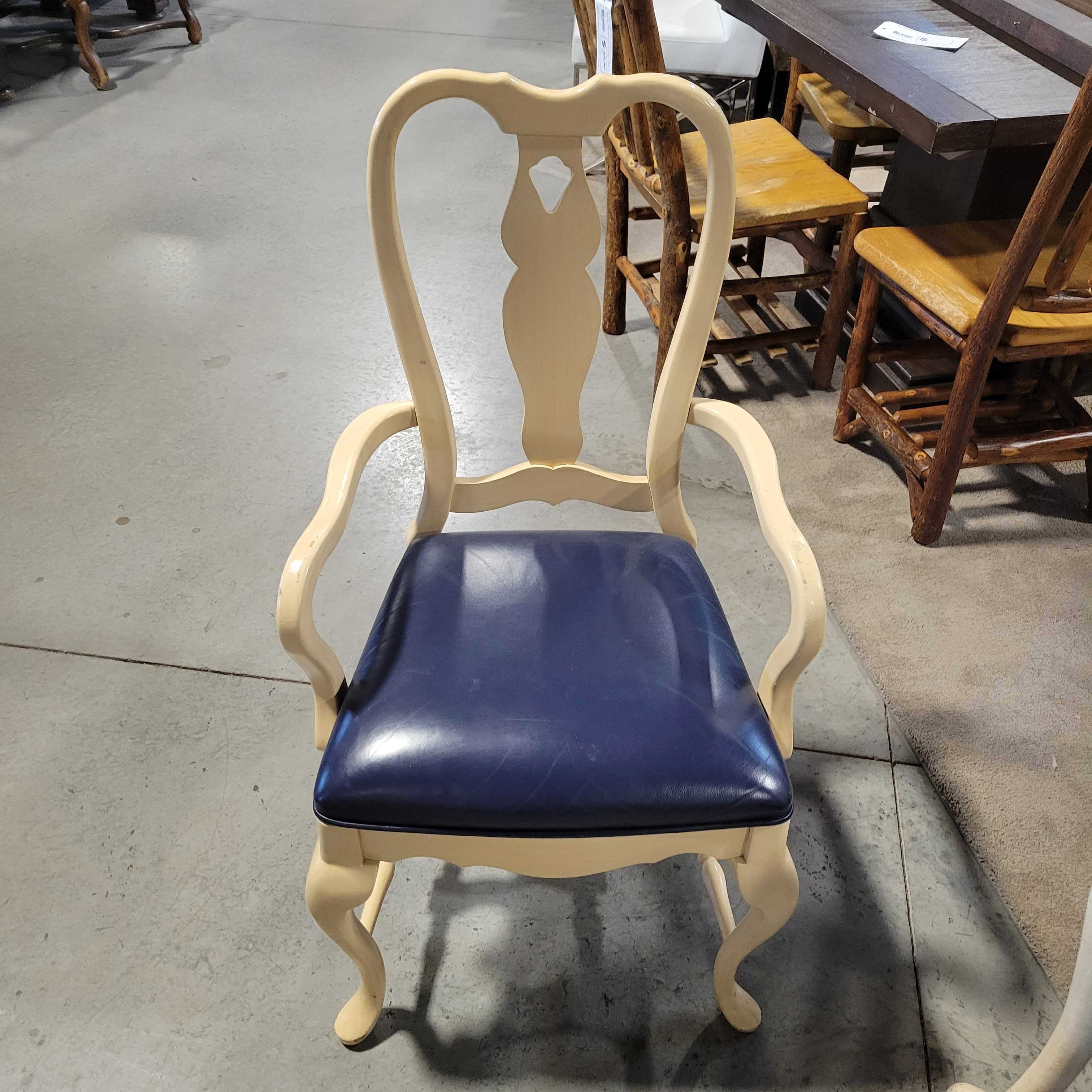 Blonde & Washed Wood 2 Leaves Table with 8 Navy Leather Seat Chairs Dining Set