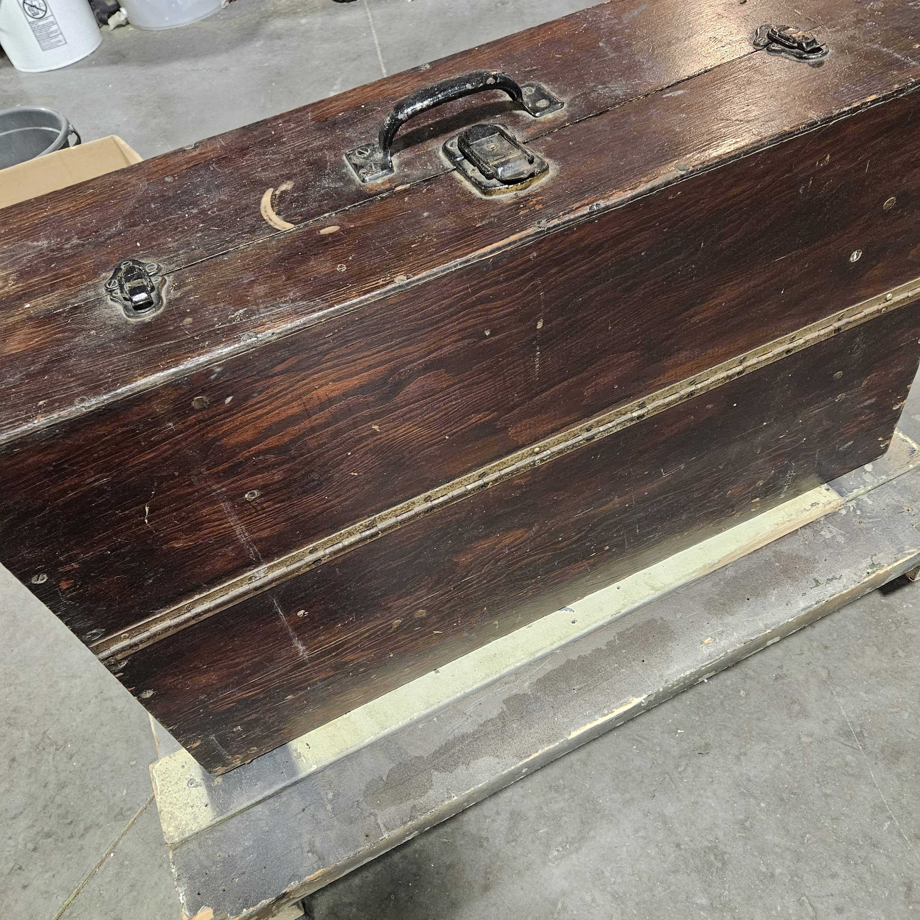 32"x 11"x 18.5" Vintage Hand Made Full of a Variety of Cool Vintage Tools Portable Tool Box