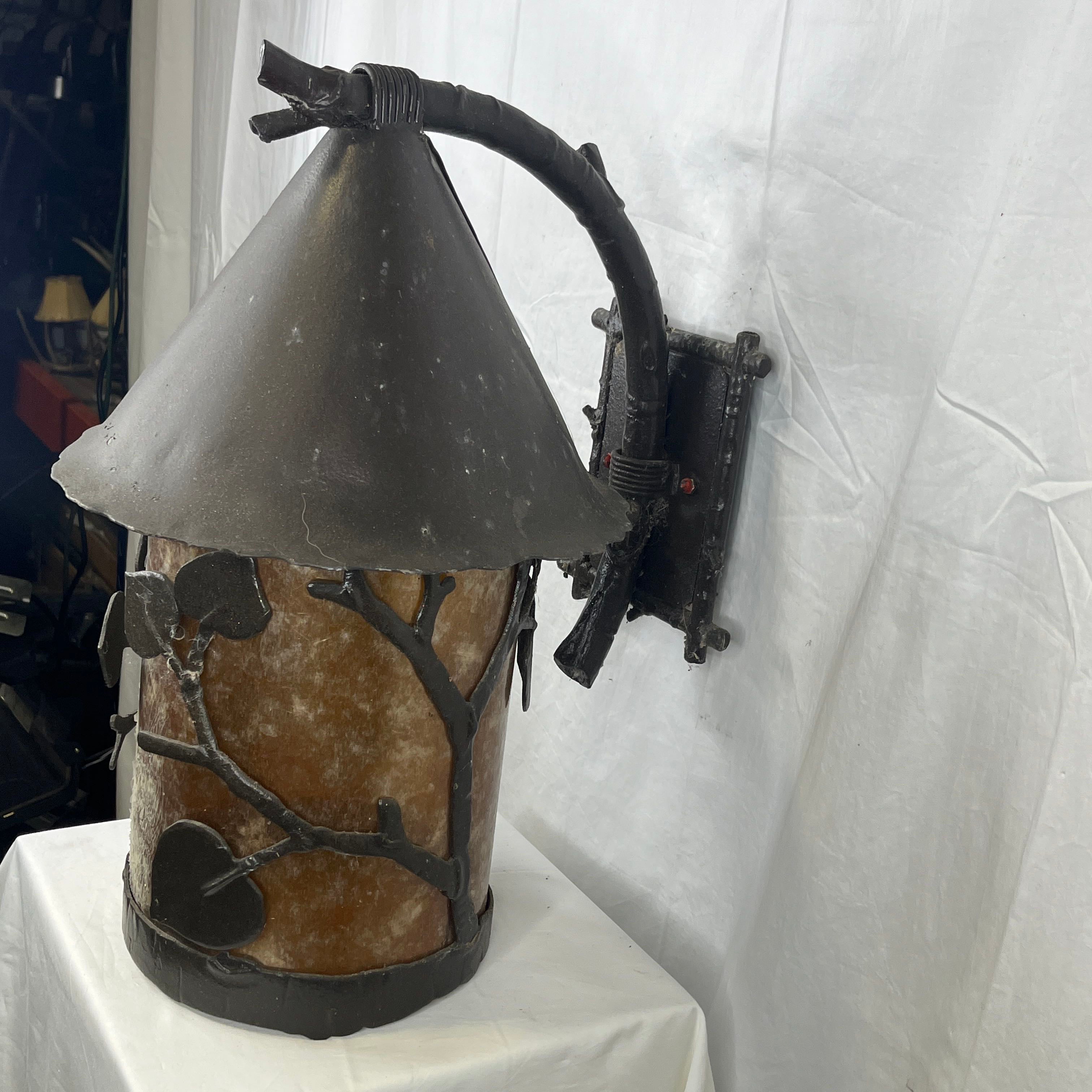 Rustic Iron Branch and Vine Lantern Outdoor Sconce