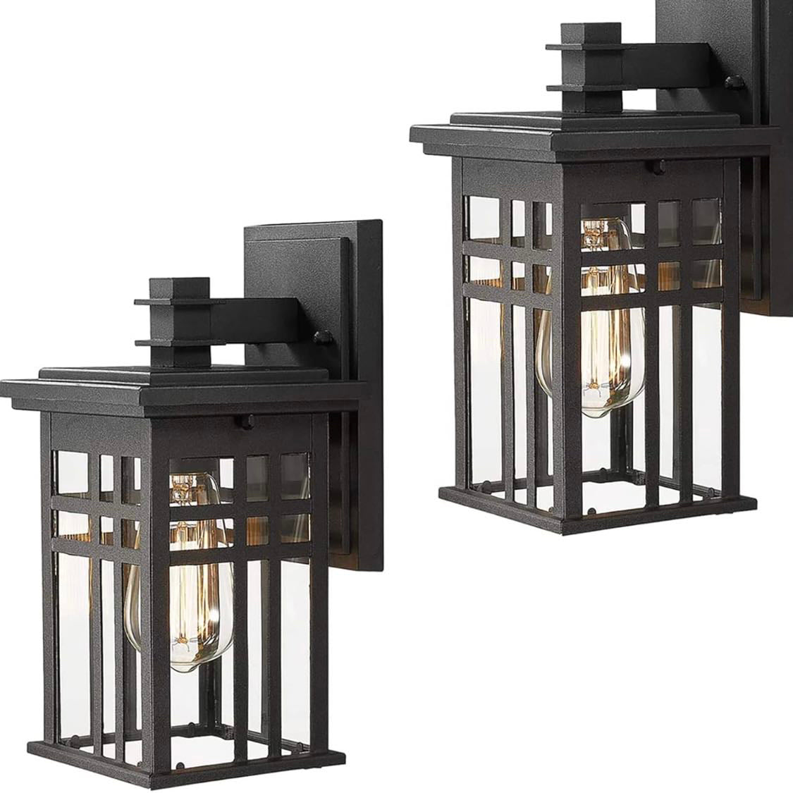 Zeyu 2-Pack Black Metal Lantern with Glass Shade Outdoor Wall Sconce