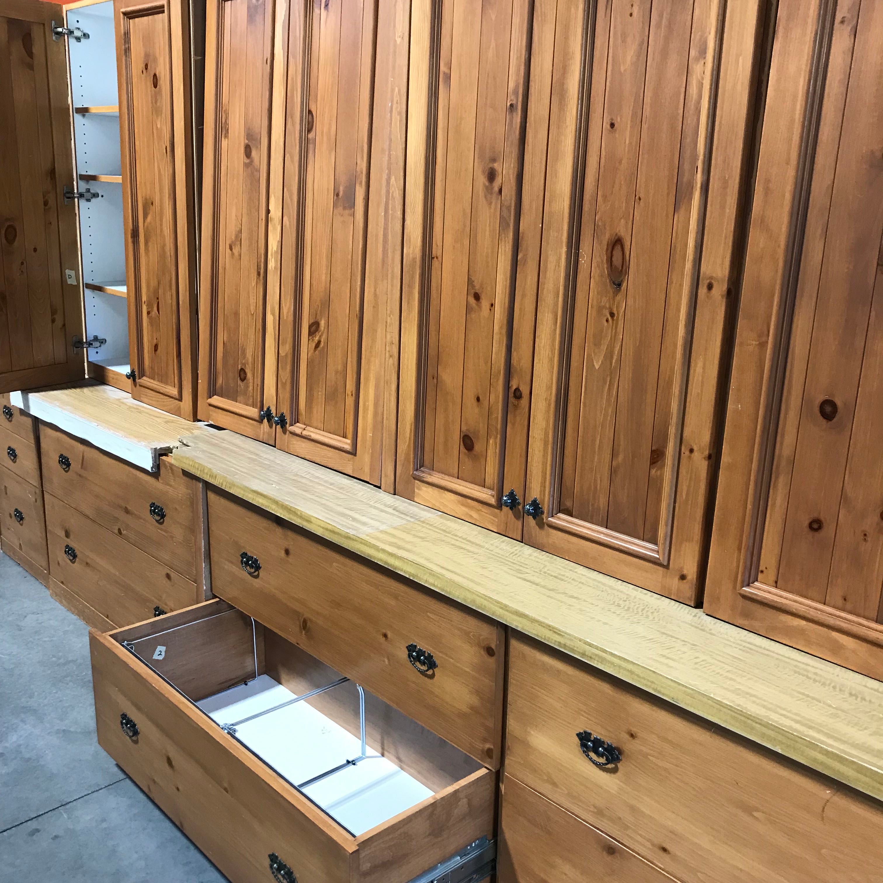 8 Piece 4 Lower Latteral File Cabinets 4 uppers Knotty Pine Office Cabinet Set