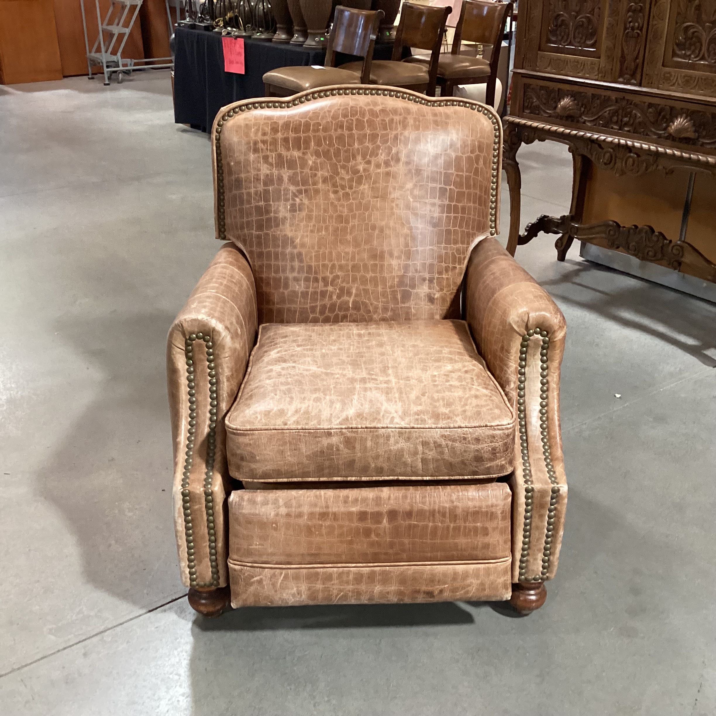 Barcalounger Snake Embossed Nailhead Accent Distressed Leather Reclining Chair