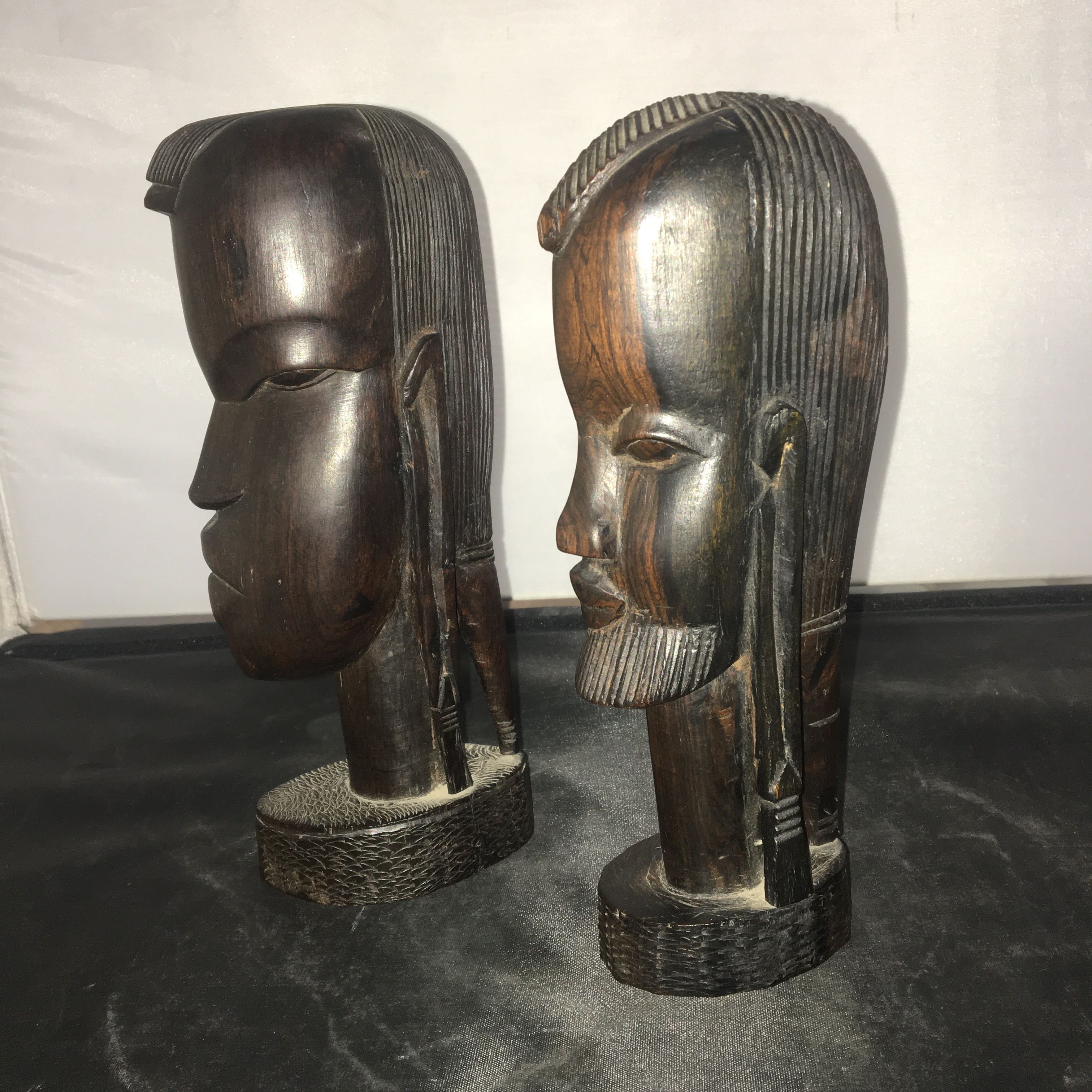 Mid Century Ebony Man & Woman Hand Carved Figurines