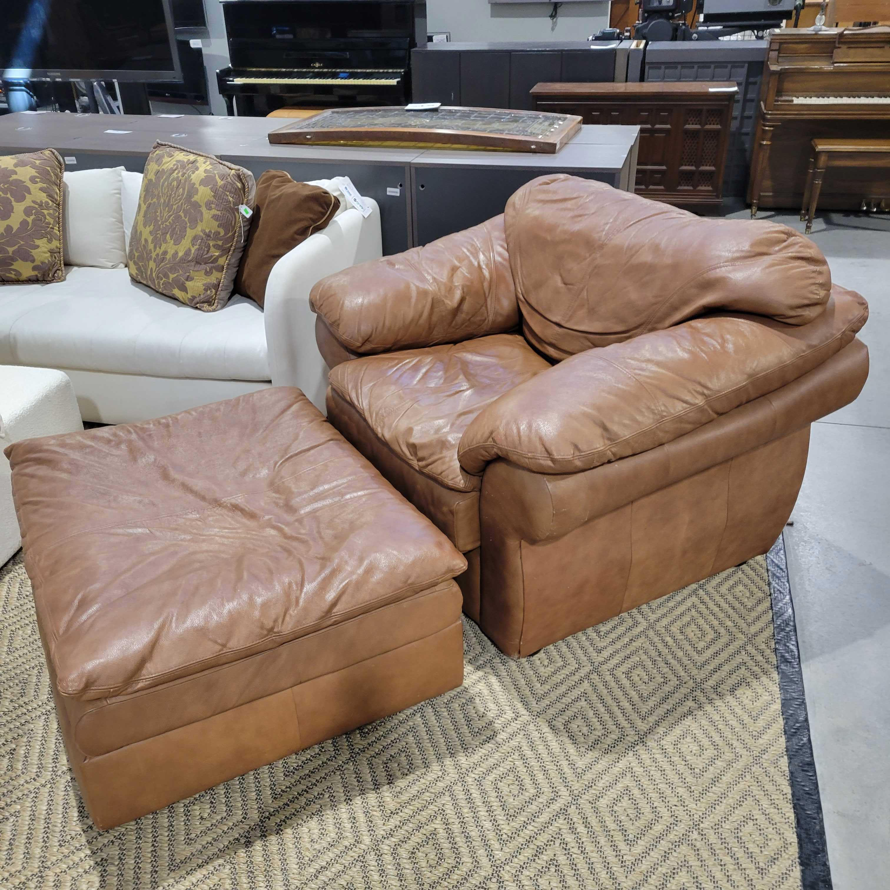 Light Brown Leather with Ottoman Chair