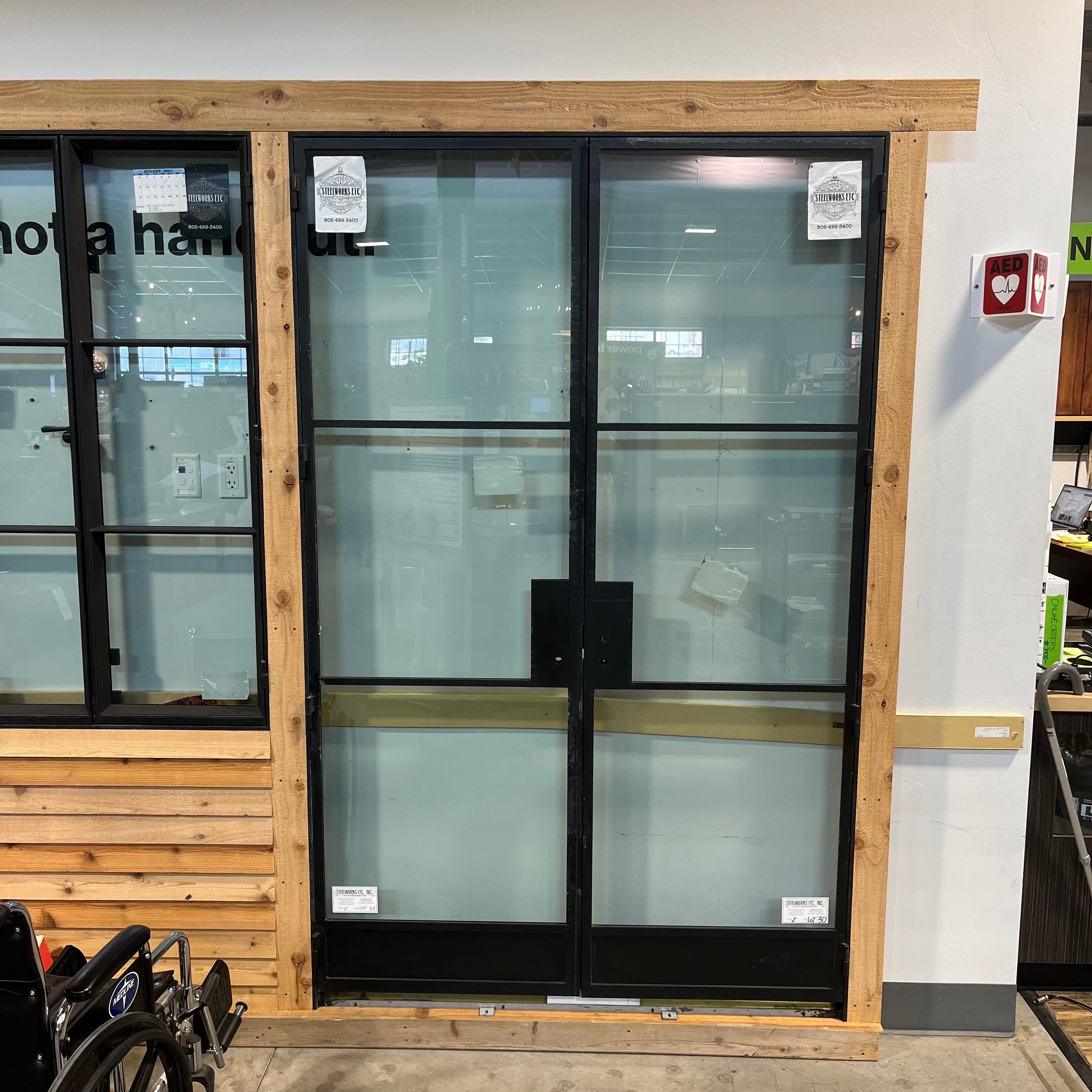 56.75"x 88.25"x 1.5" Six 1/4" Solarban 60 Laminated Single Pane Glass Panels Black Metal with Jamb LH In-Swing Exterior French Doors