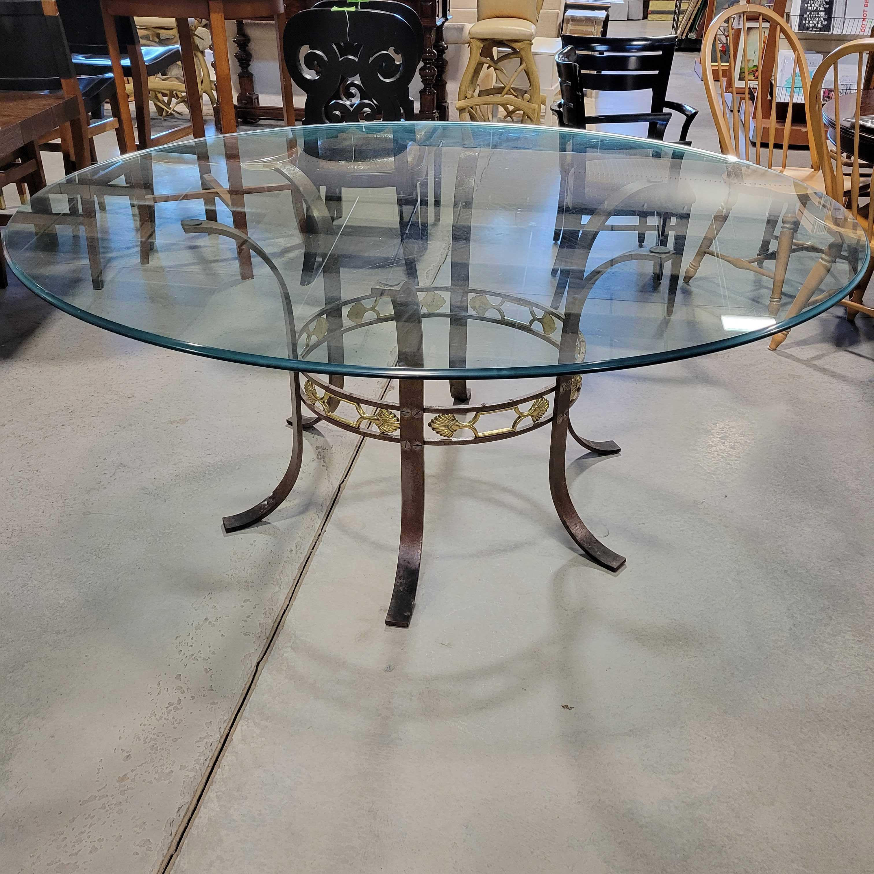 Heavy Iron & Brass Ornate Detail Round Glass Top Dining Table — Habitat  Roaring Fork